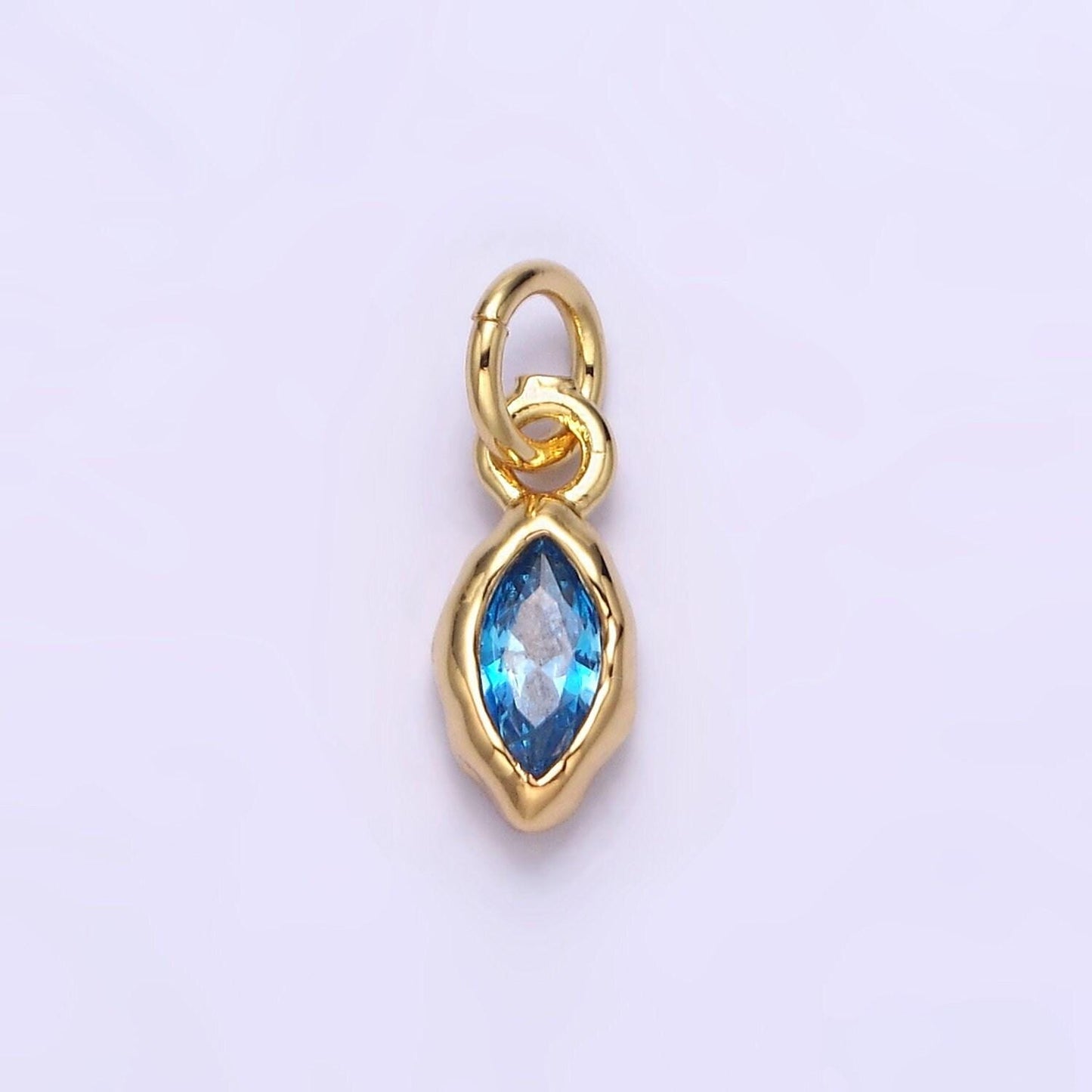 24k gold filled mini oval cz clear stone pendant, add on eye shape charm mini crystal cz birthstone for necklace bracelet supply | ac1378