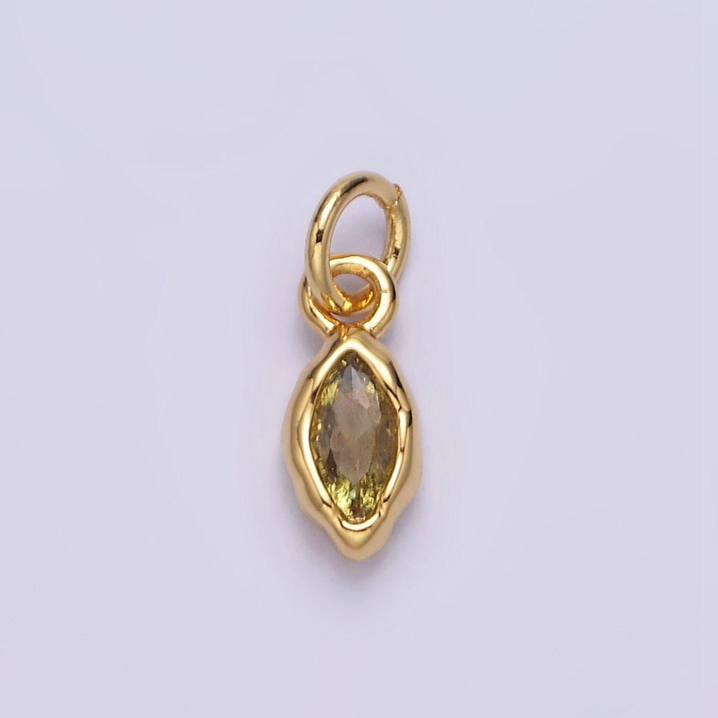 24k gold filled mini oval cz clear stone pendant, add on eye shape charm mini crystal cz birthstone for necklace bracelet supply | ac1378