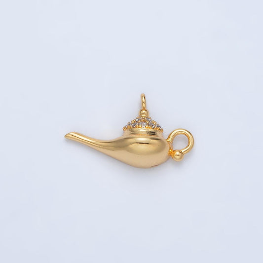 24k gold filled magical genie lamp cz micro paved charm | ac-137