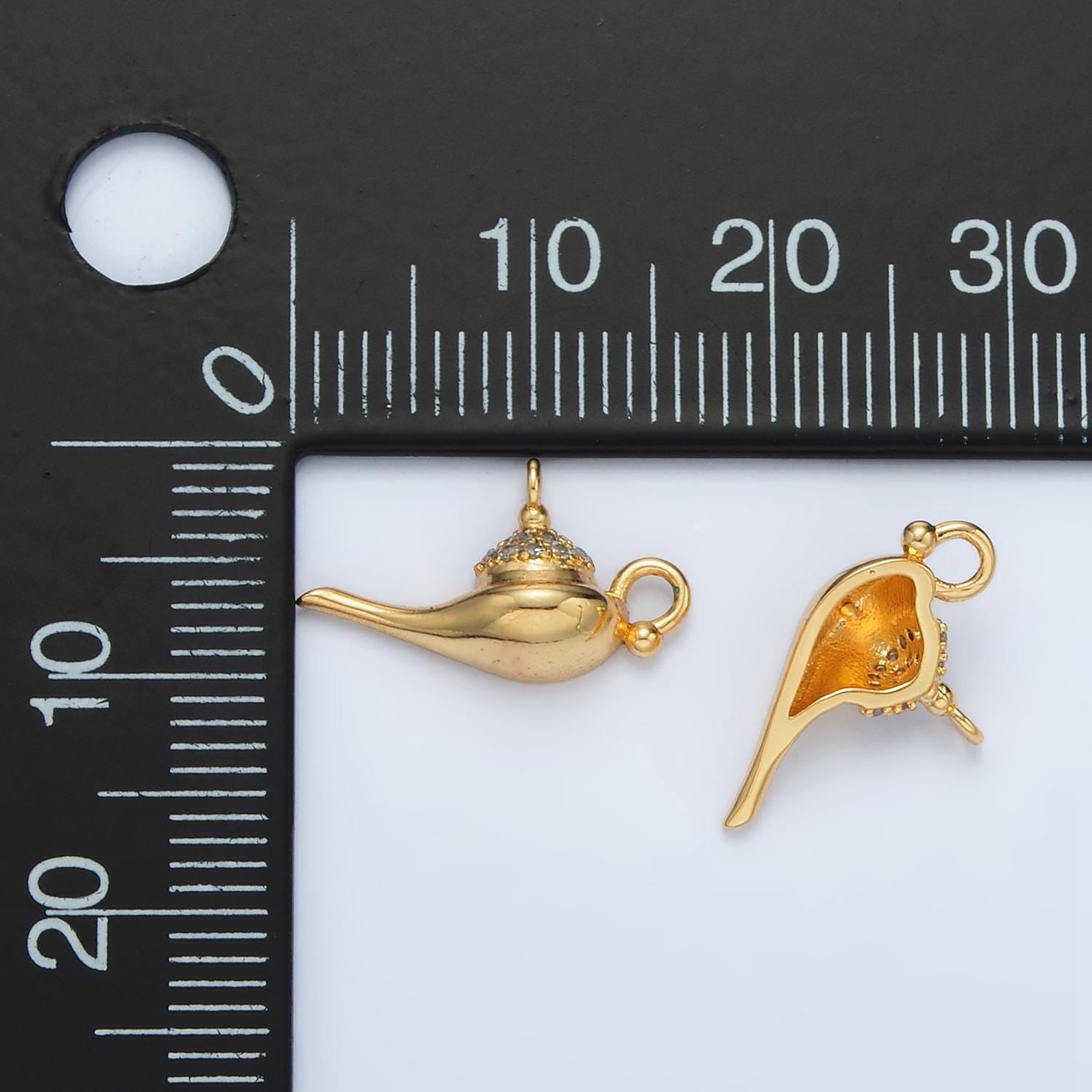 24k gold filled magical genie lamp cz micro paved charm | ac-137