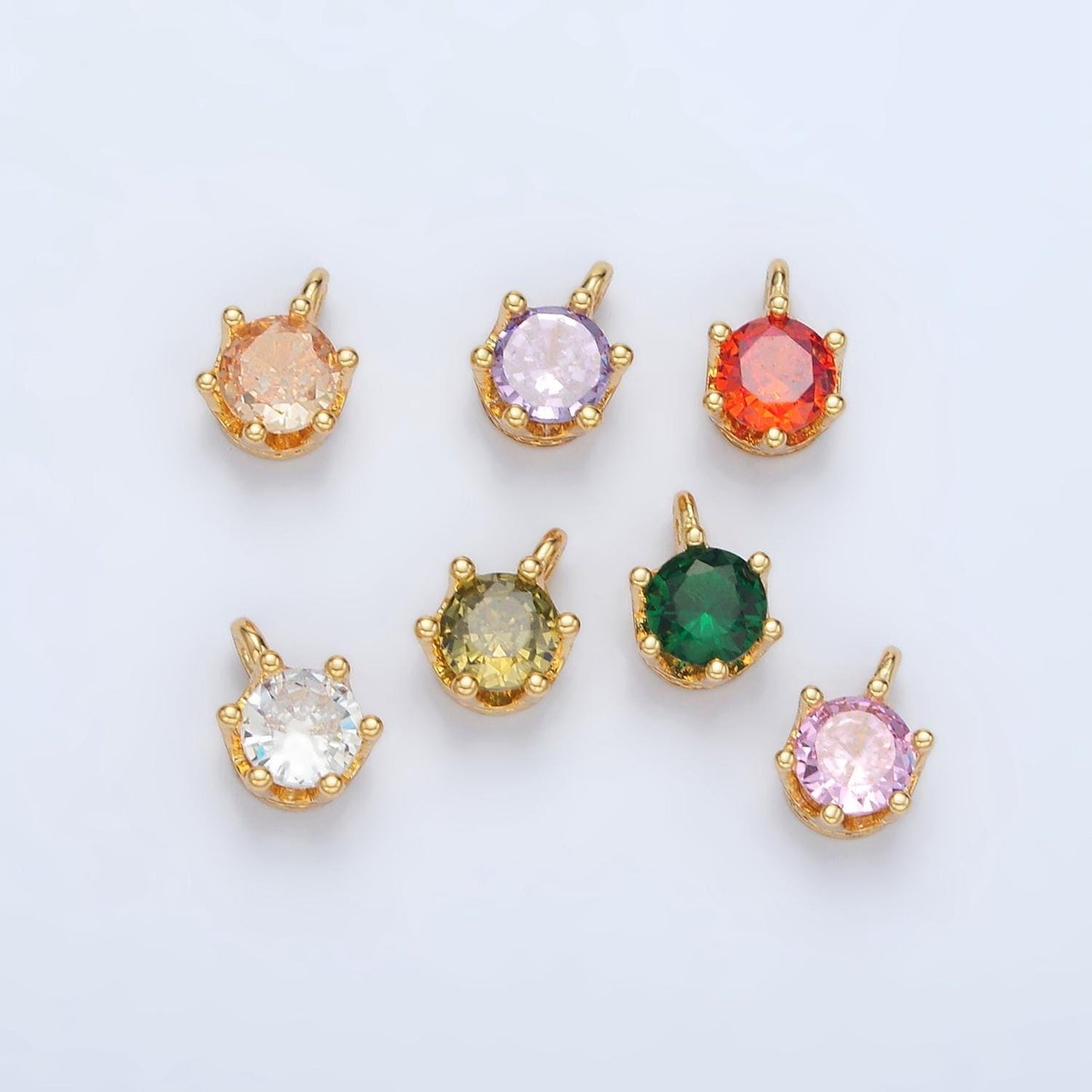 Gold filled light cz colors mini round charm | ac132-ac-135