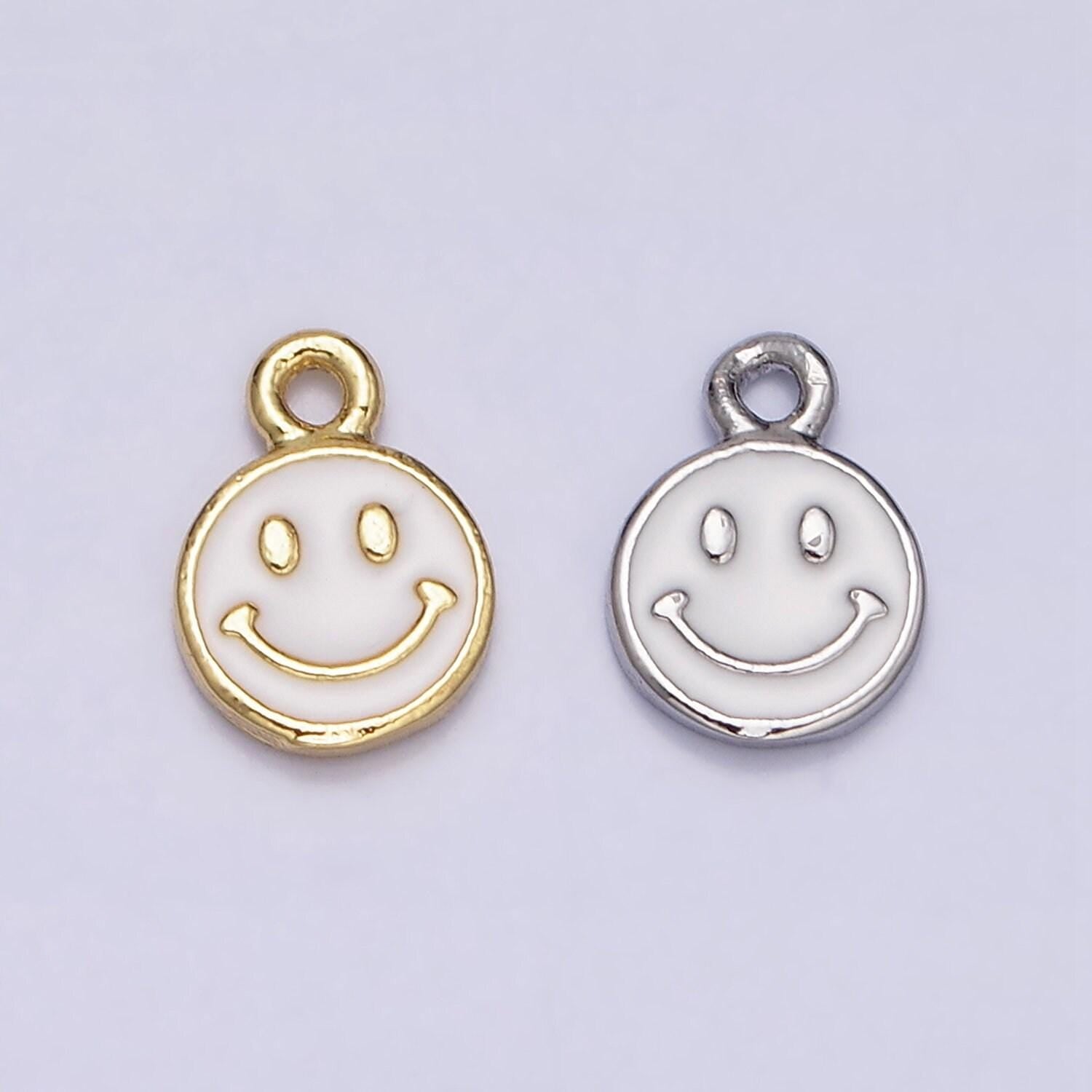 Mini white enamel gold filled happy face charms emoticon pendant ac1332