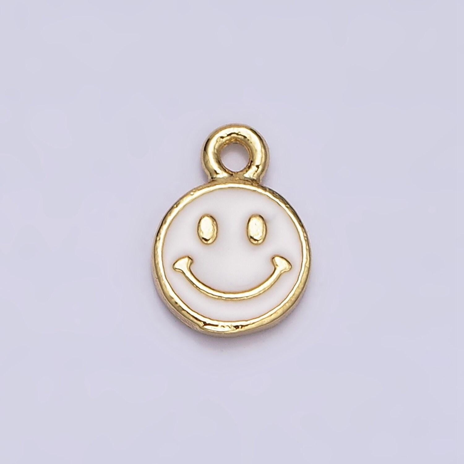 Mini white enamel gold filled happy face charms emoticon pendant ac1332