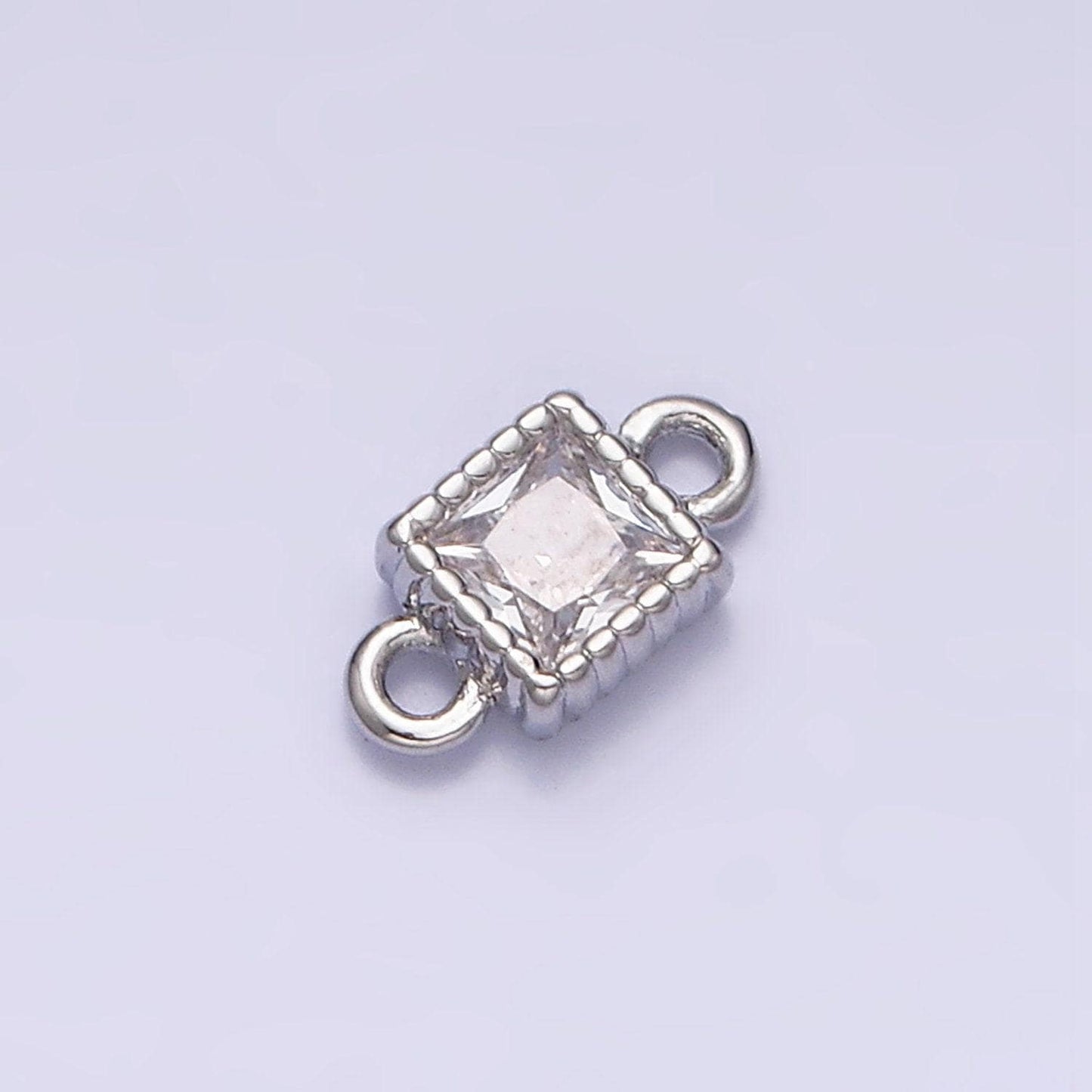 Mini square charm 16k gold filled 4mm clear square cz dotted bezel link connector connector in gold & silver |