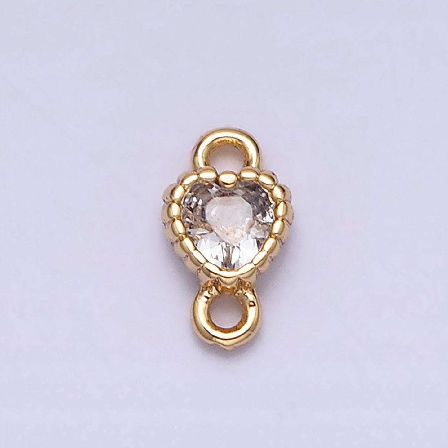 Mini love charm 16k gold filled clear heart cz dotted bezel link connector in gold & silver |