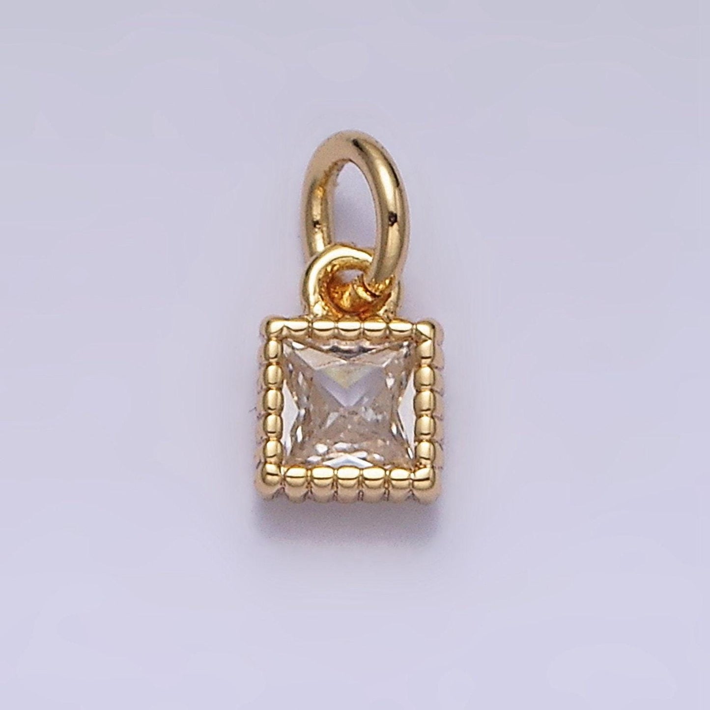 Mini square charm 16k gold filled 4mm clear square cz dotted bezel link connector connector in gold & silver |