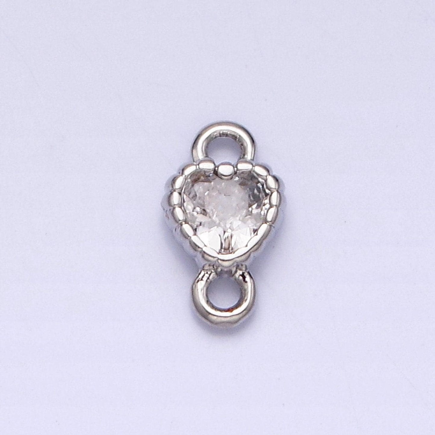 Mini love charm 16k gold filled clear heart cz dotted bezel link connector in gold & silver |