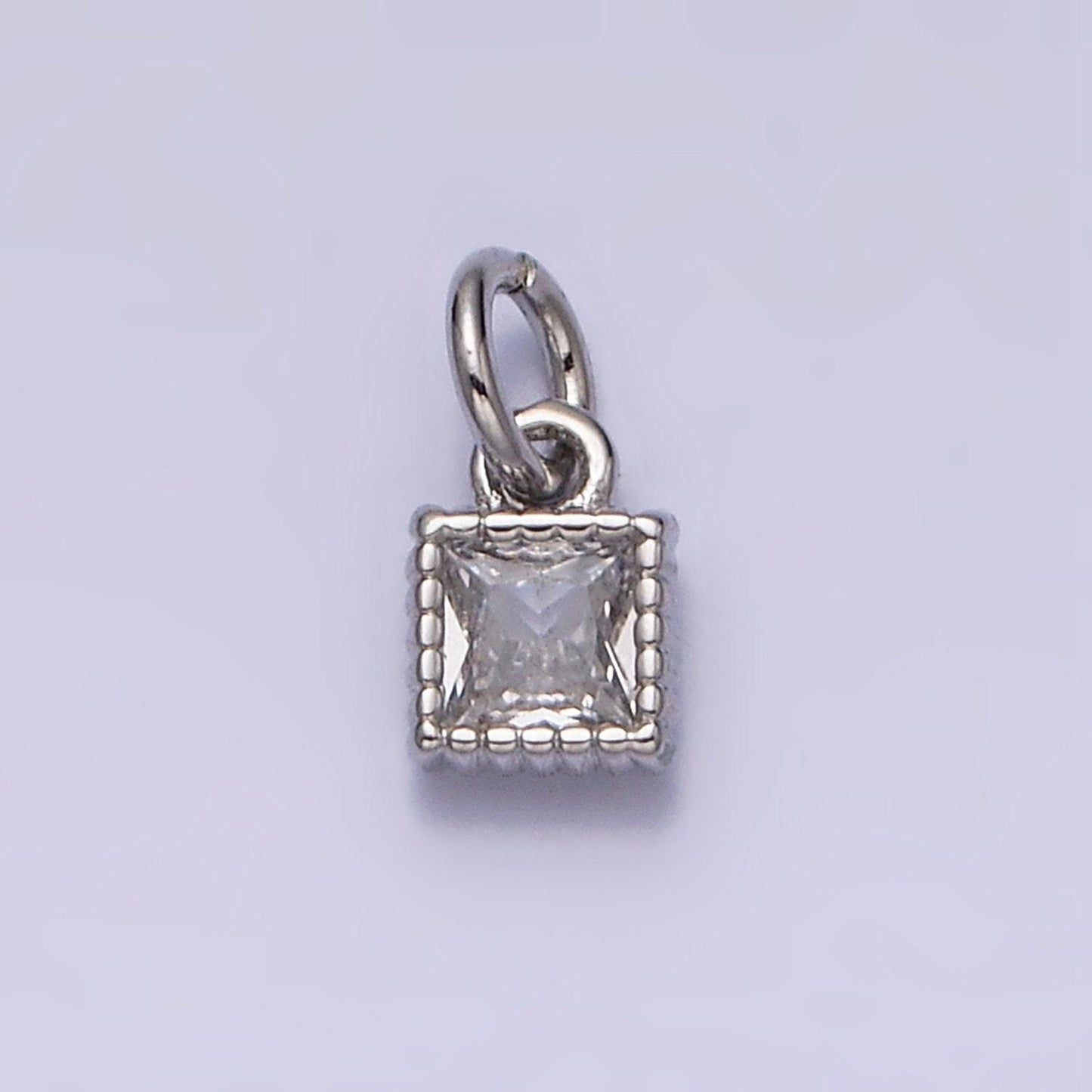 Mini square charm 16k gold filled 4mm clear square cz dotted bezel link connector connector in gold & silver |