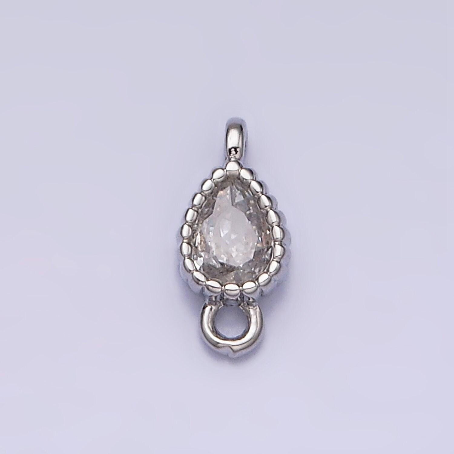 Mini tear drop charm 16k gold filled clear geometric cz dotted bezel link connector in gold & silver | ac1317~ac1318, y911~y912