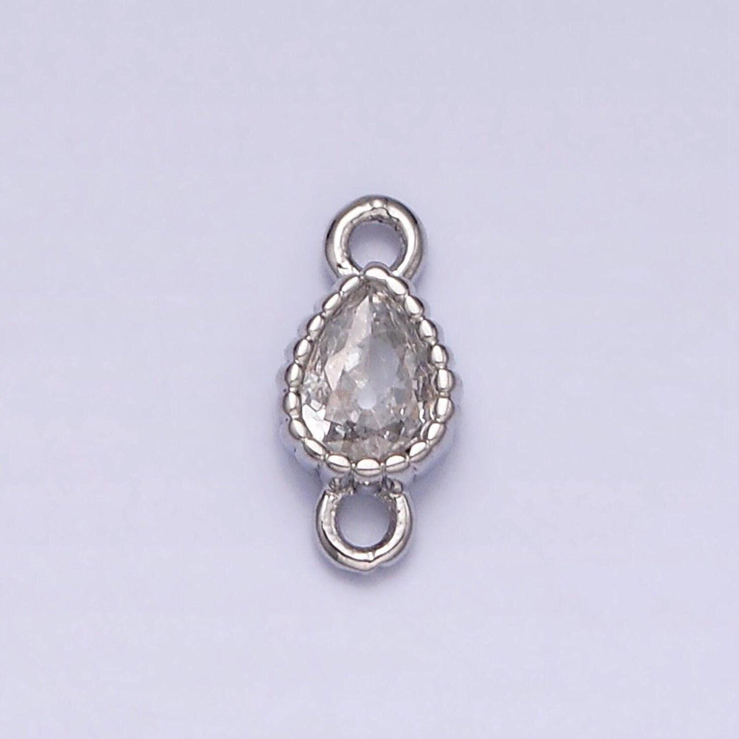 Mini tear drop charm 16k gold filled clear geometric cz dotted bezel link connector in gold & silver | ac1317~ac1318, y911~y912