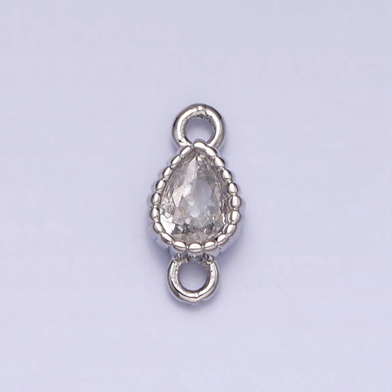 Mini tear drop charm 16k gold filled clear geometric cz dotted bezel link connector in gold & silver | ac1317~ac1318, y911~y912