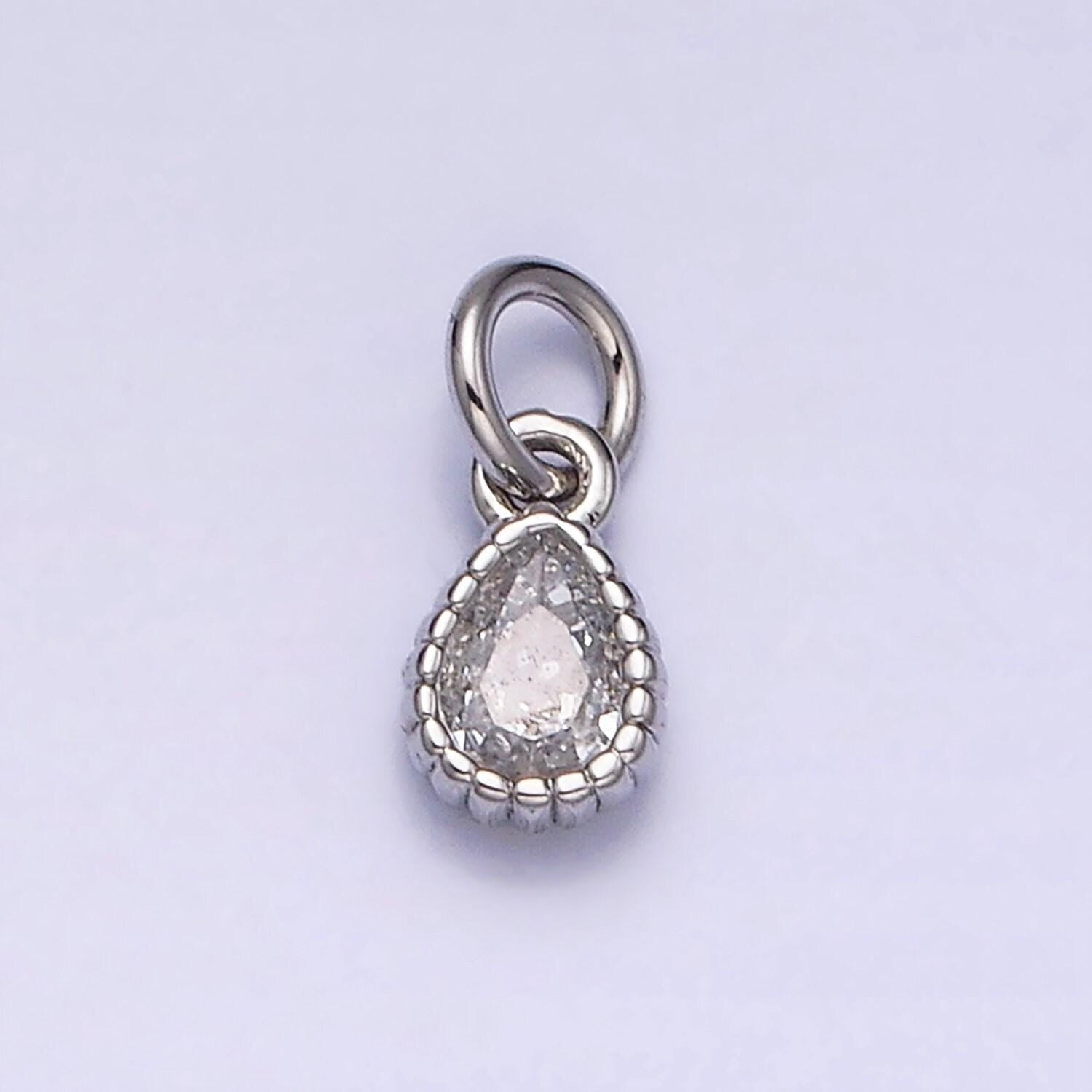 Mini tear drop charm 16k gold filled clear geometric cz dotted bezel link connector in gold & silver | ac1317~ac1318, y911~y912