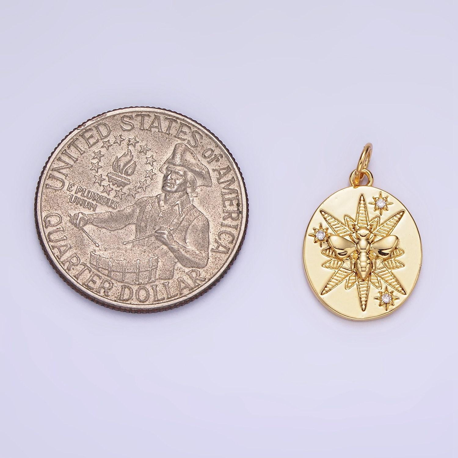 14k gold filled bee on pendant with cz stars | ac-1287