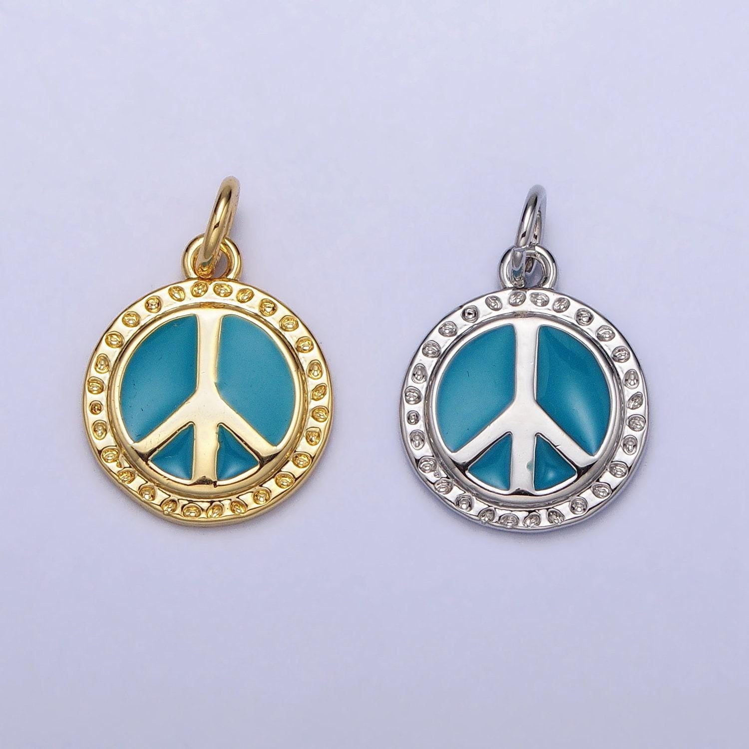 Mini gold peace sign symbol 16k gold filled peace sign charm turquoise enamel jewelry ac1284