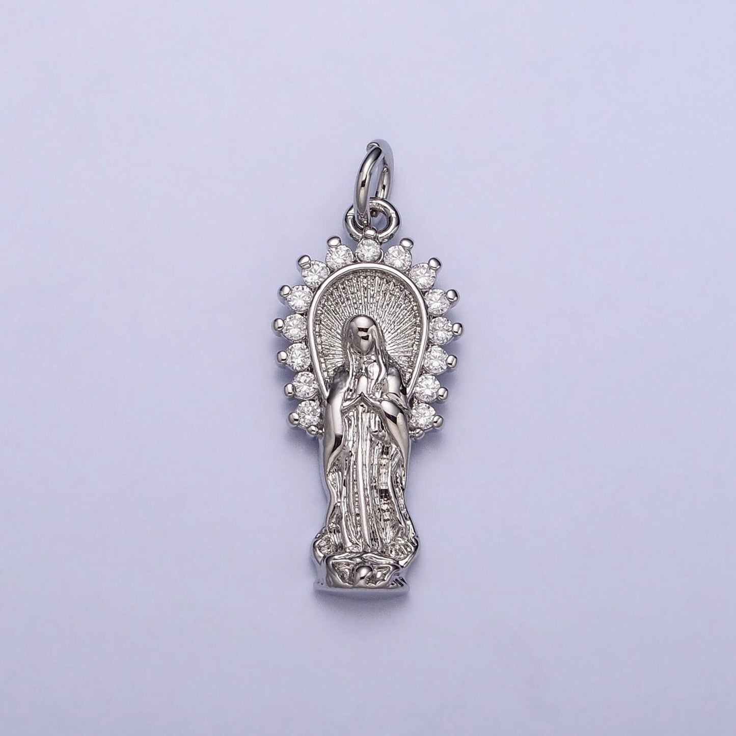16k gold filled mother mary lady guadalupe cz outline charm in gold & silver | ac1280 ac1281