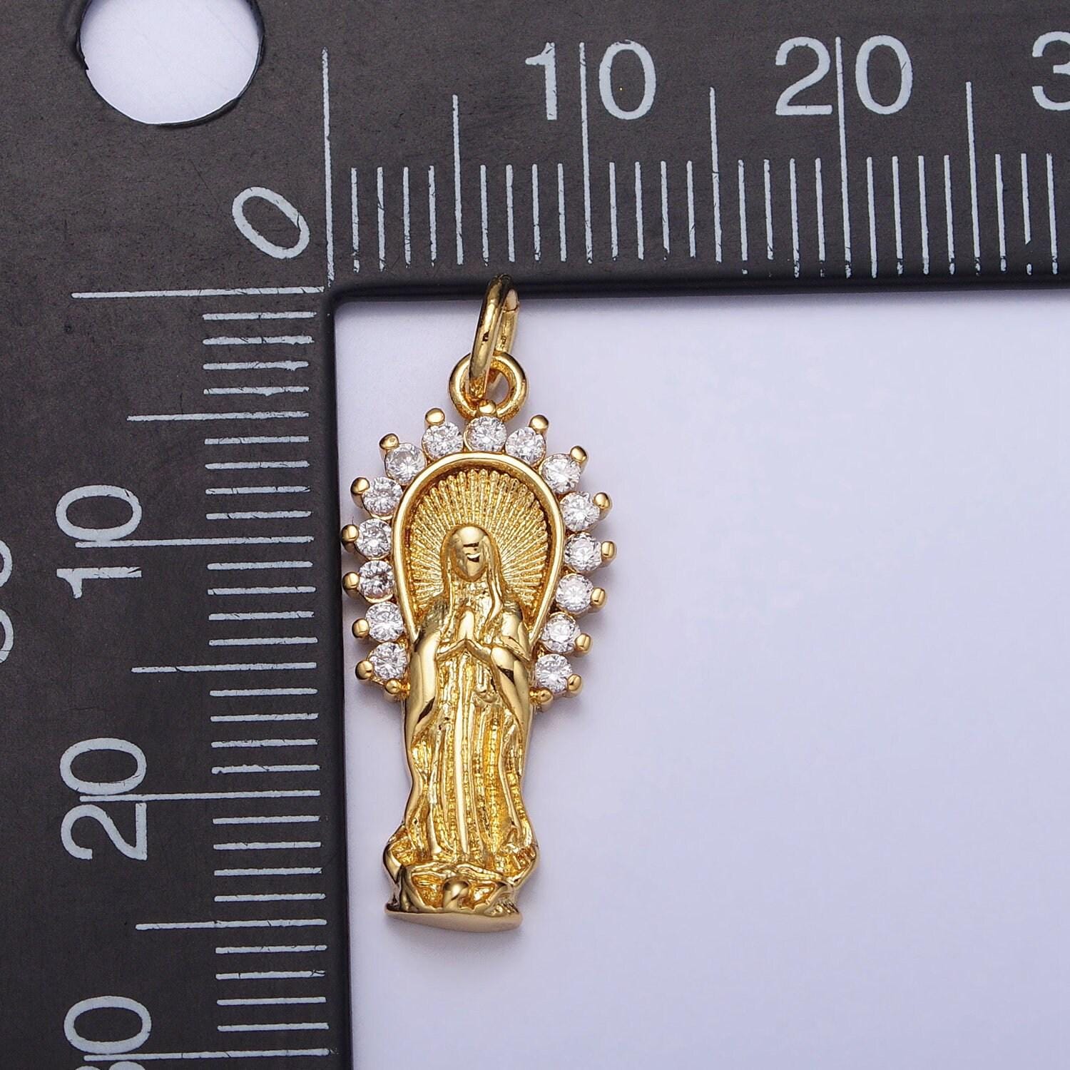16k gold filled mother mary lady guadalupe cz outline charm in gold & silver | ac1280 ac1281