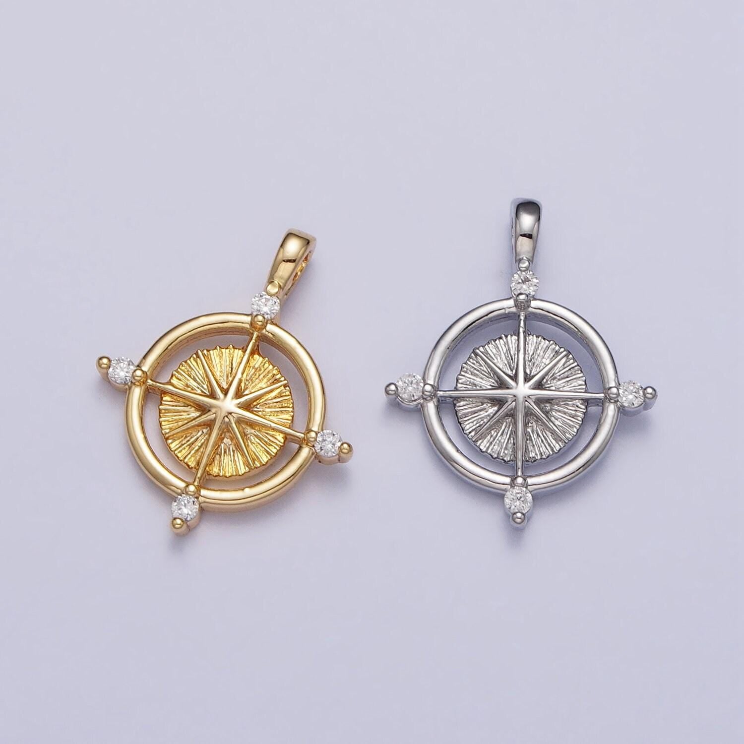 Mini gold compass pendant lead nickel free 24k gold plated brass adventure inspired charm necklace bracelet jewelry making ac127