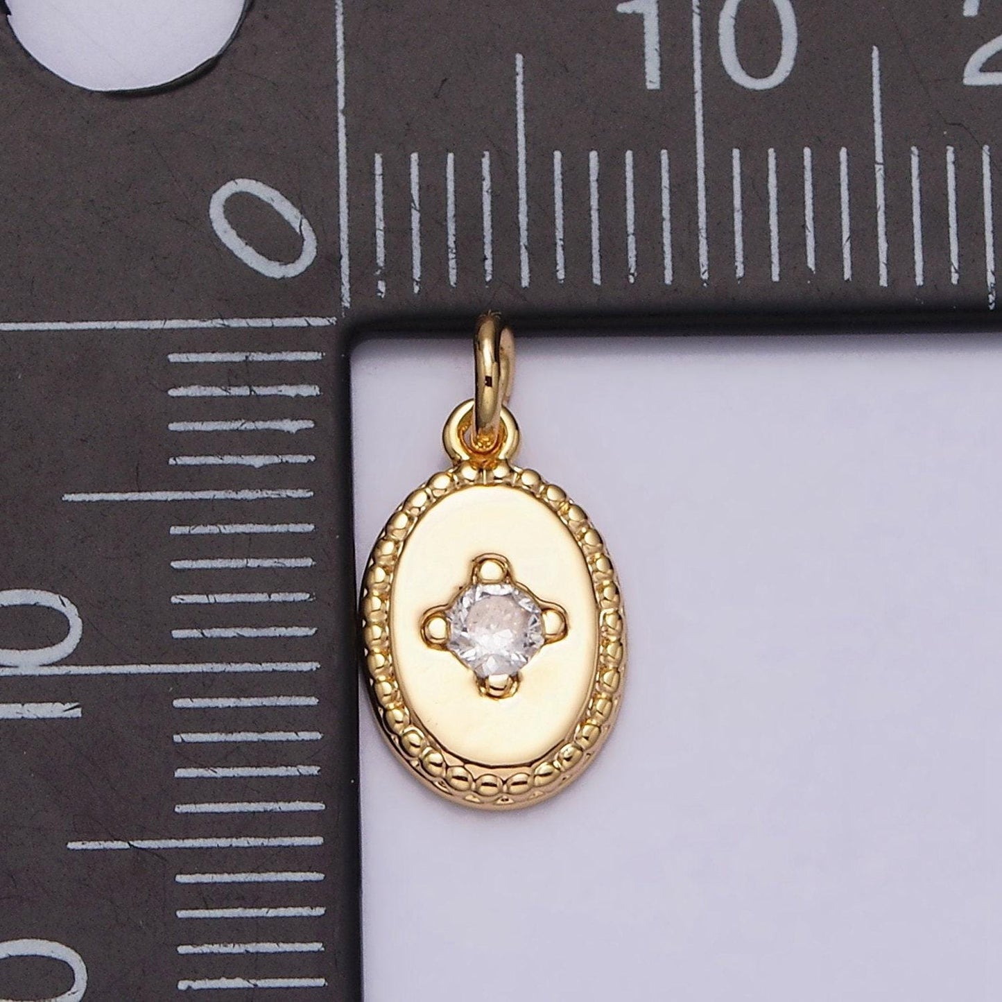 Dainty medallion pendant 16k gold filled clear cz braided 14mm oval minimalist charm | ac1271