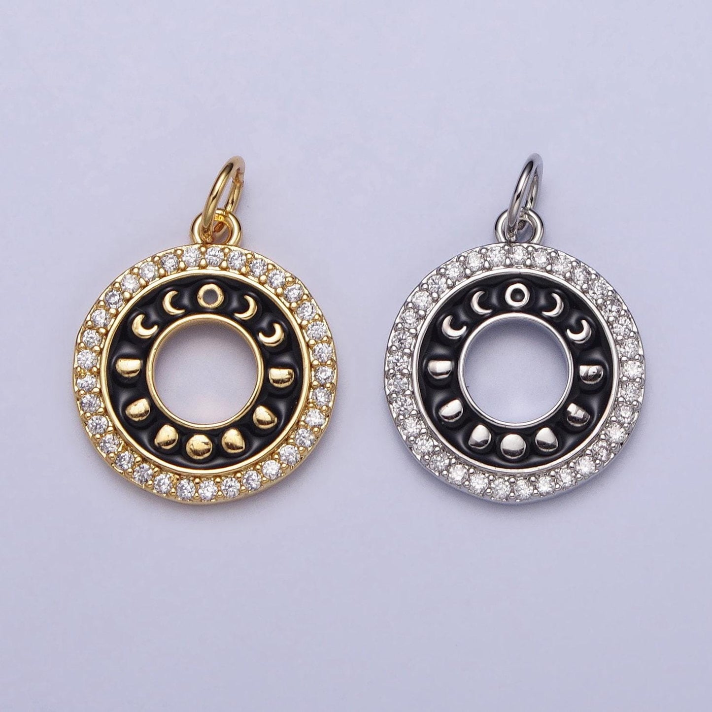 16k gold filled moon phase coin charm, moon phase crescent pendant round disc charm cubic celestial jewelry making supplies ac1264