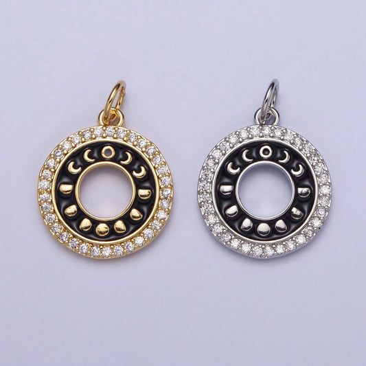 16k gold filled moon phase coin charm, moon phase crescent pendant round disc charm cubic celestial jewelry making supplies ac1264