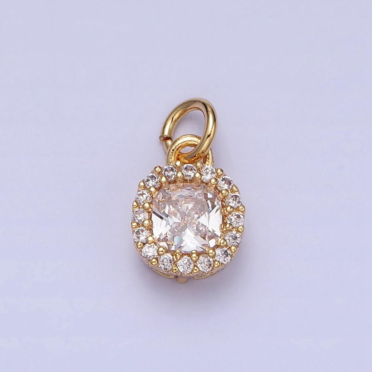 16k gold filled clear cz micro paved square round add-on charm in gold & silver | ac1253 ac1254
