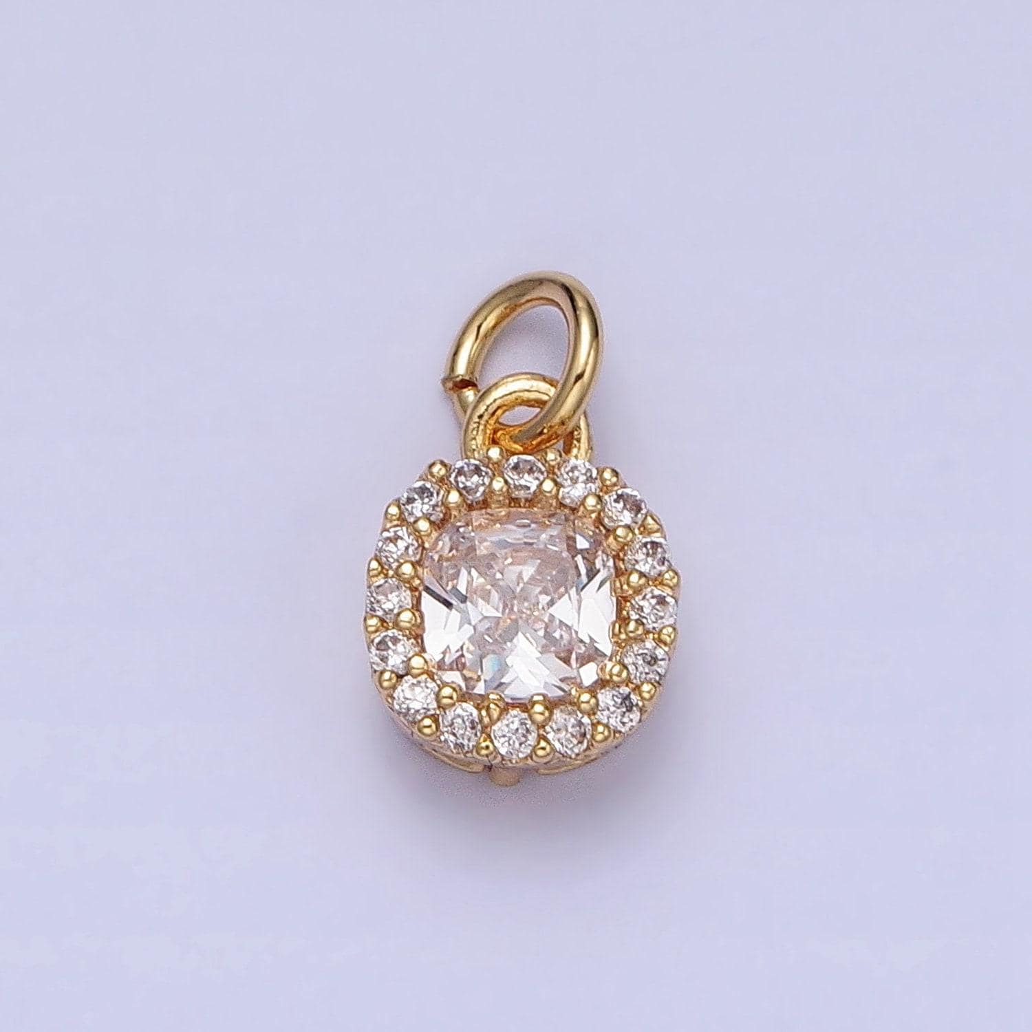 16k gold filled clear cz micro paved square round add-on charm in gold & silver | ac1253 ac1254