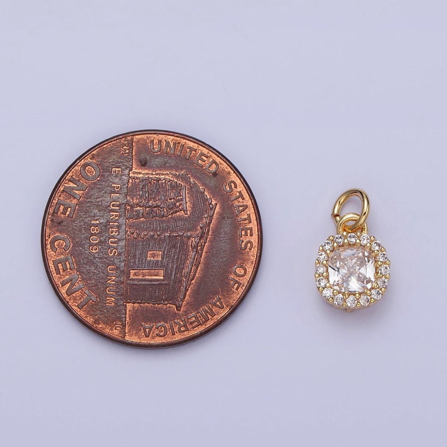 16k gold filled clear cz micro paved square round add-on charm in gold & silver | ac1253 ac1254