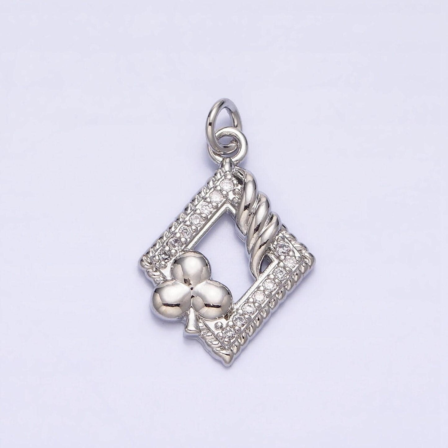 Dainty micro pave spade flower charm pendant floral charm in rhombus frame with cz stone for bracelet necklace earring supply ac1251