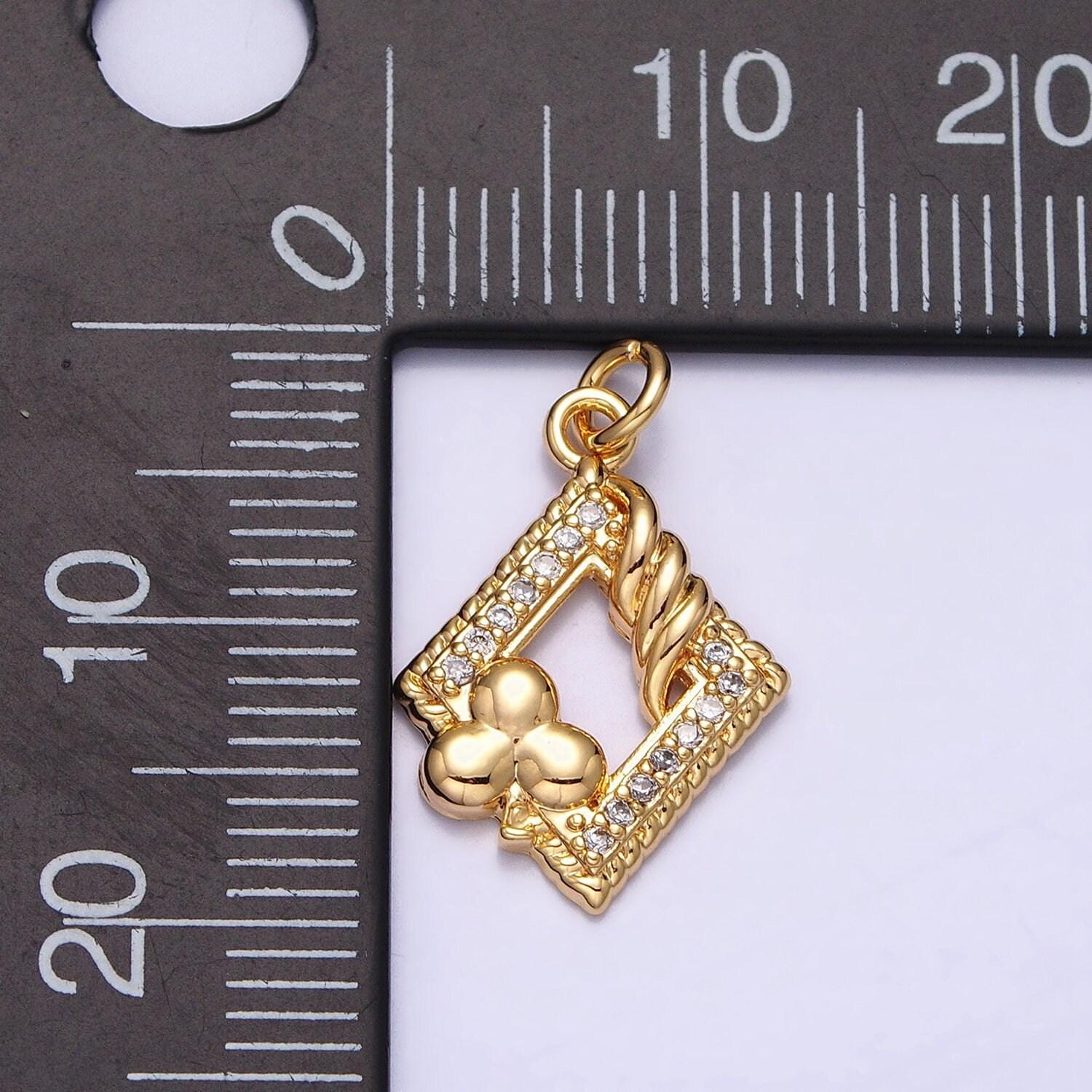 Dainty micro pave spade flower charm pendant floral charm in rhombus frame with cz stone for bracelet necklace earring supply ac1251