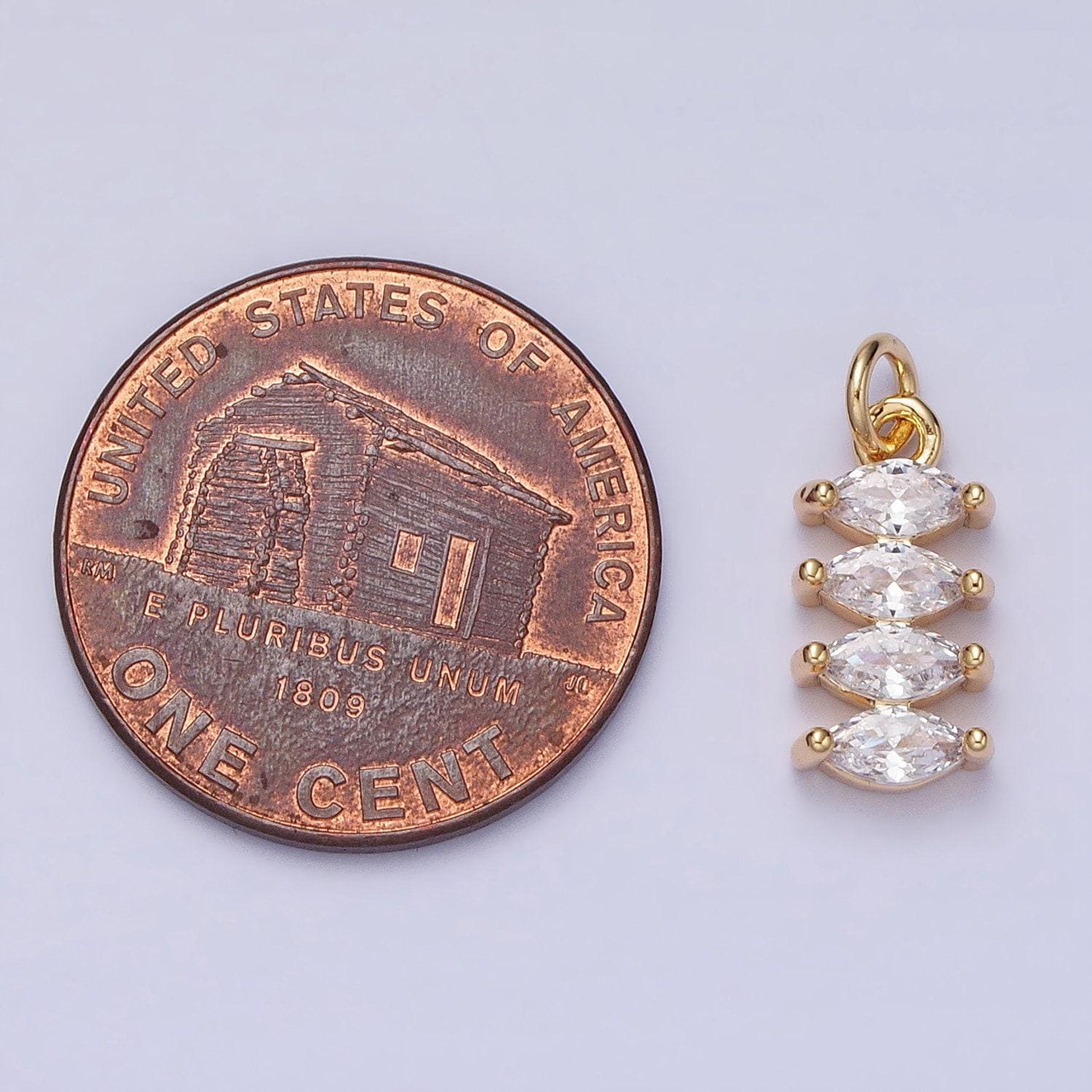 16k gold filled for clear cz marquise lined add-on charm in gold & silver | ac1247 ac1248