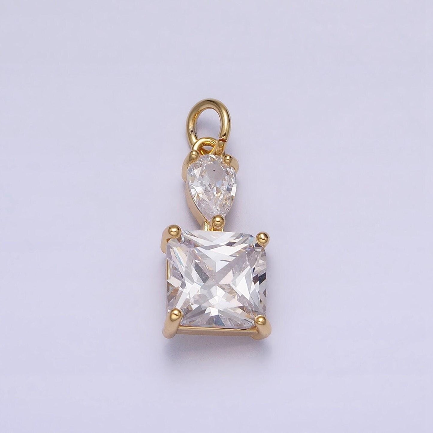 Dainty square cut charm cz gold filled set with cubic zirconia accent for bracelet necklace earring jewelry making ac1243