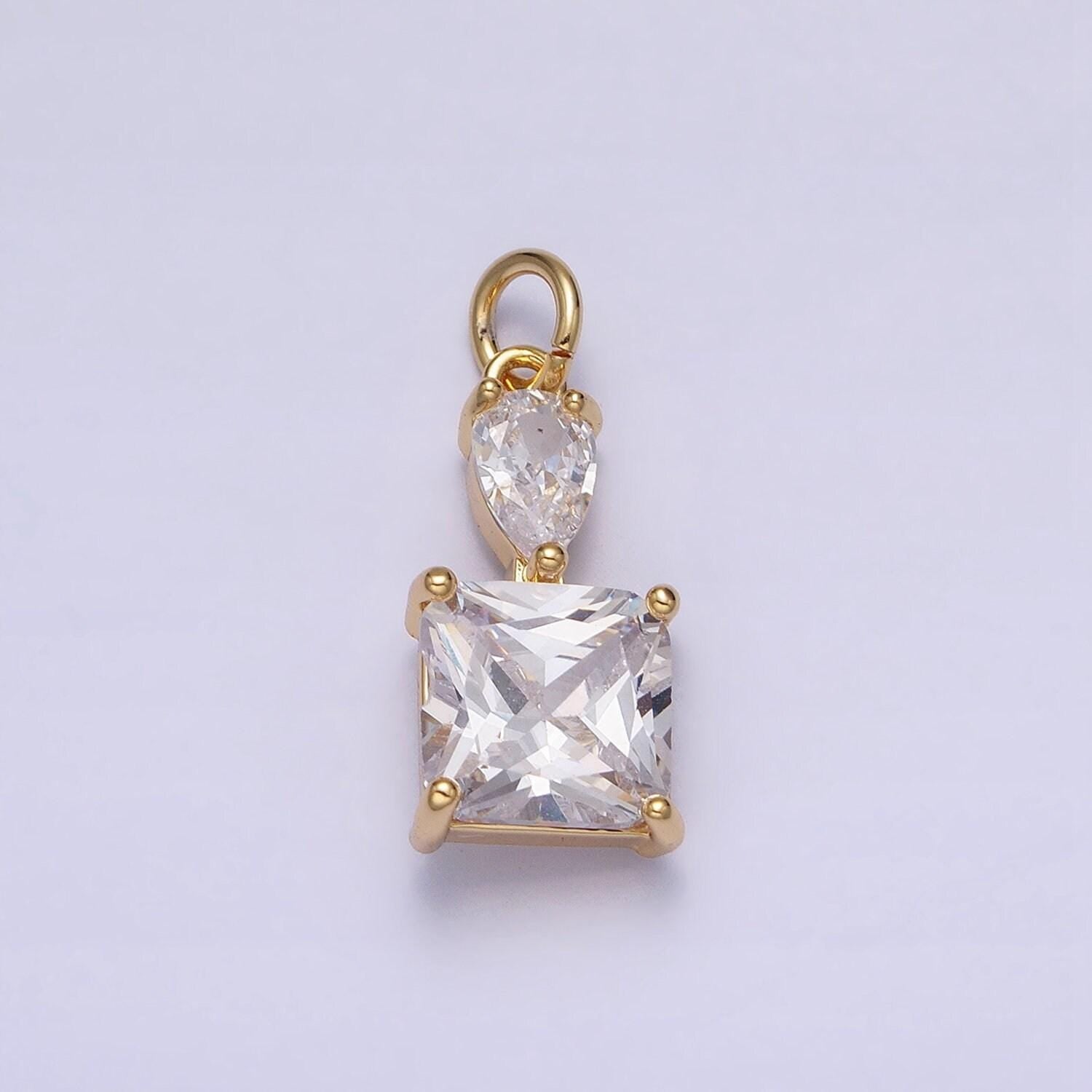 Dainty square cut charm cz gold filled set with cubic zirconia accent for bracelet necklace earring jewelry making ac1243