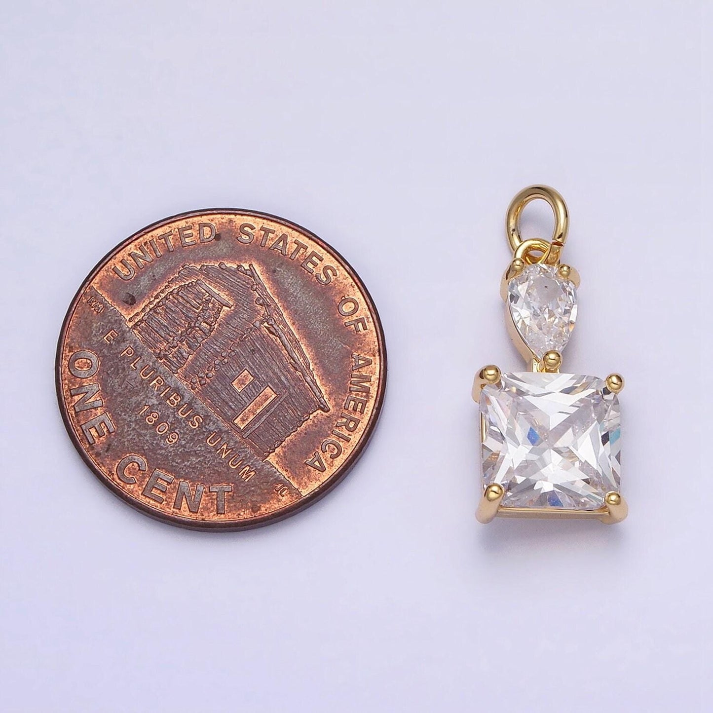 Dainty square cut charm cz gold filled set with cubic zirconia accent for bracelet necklace earring jewelry making ac1243