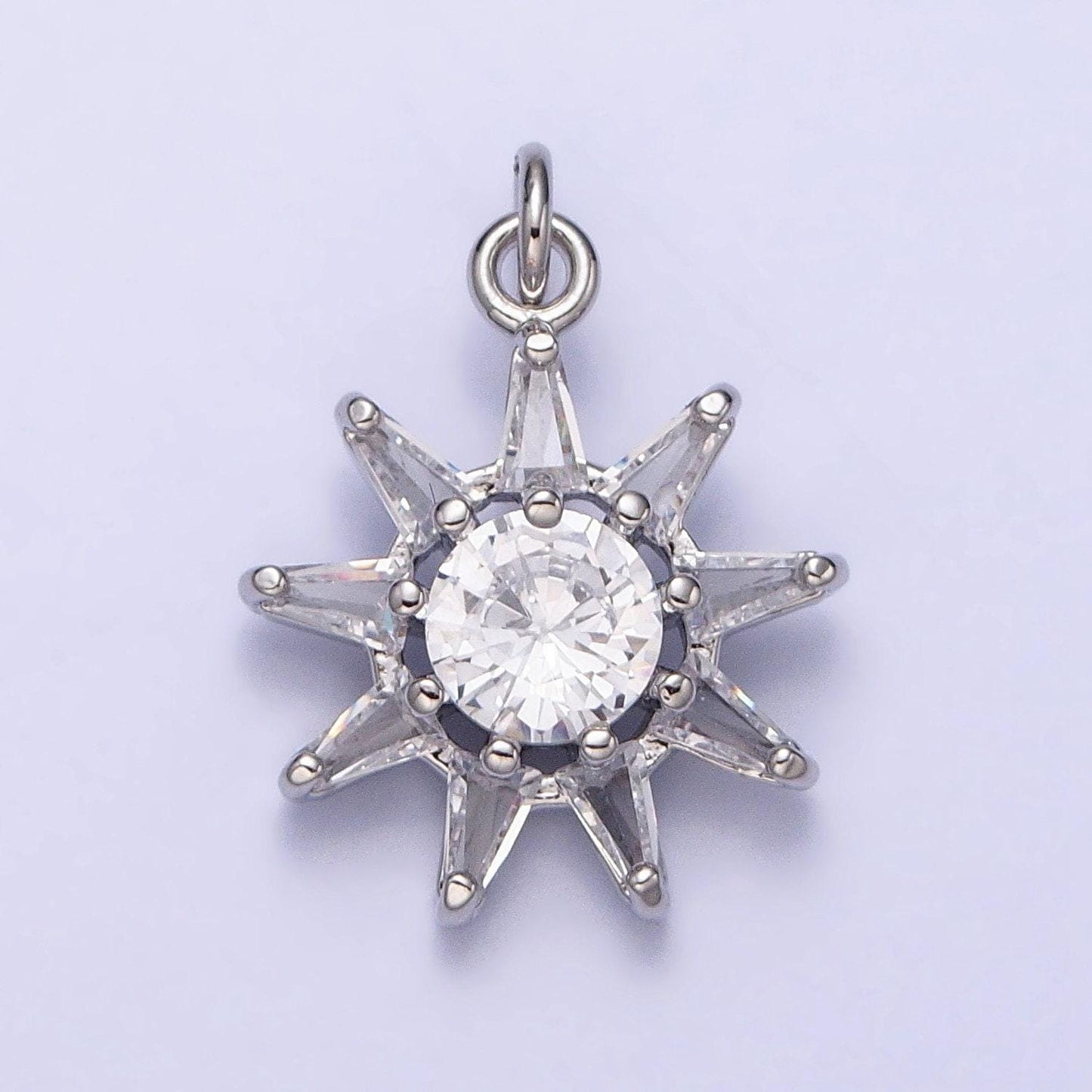 16k gold filled celestial sun round cz charm in gold & silver sunburst pendant | ac1233 ac1234