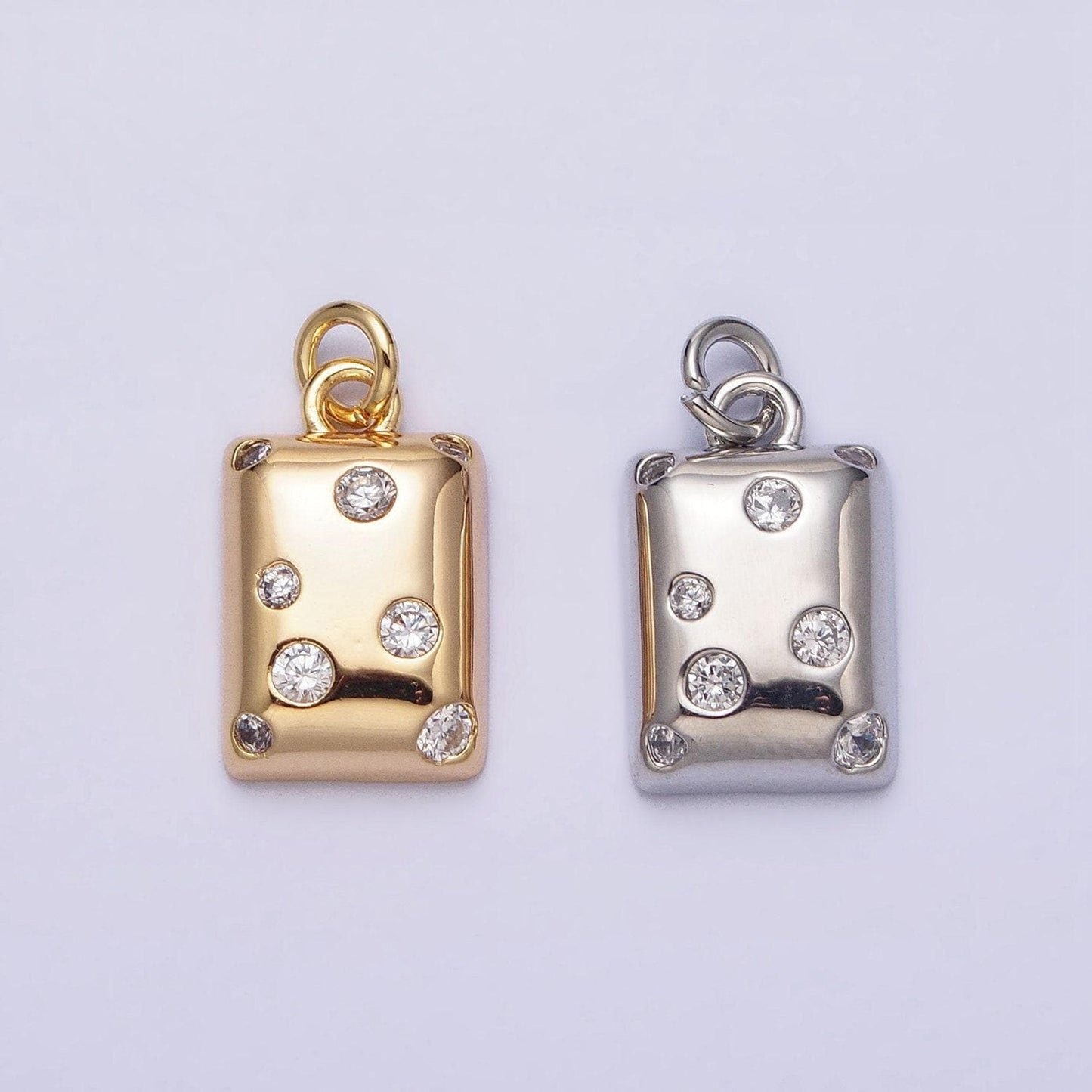 Rectangle tile gold charm, bubble charm, bubble pendant, bubble geometric charm, tiny cz charm 16k gold filled ac1227