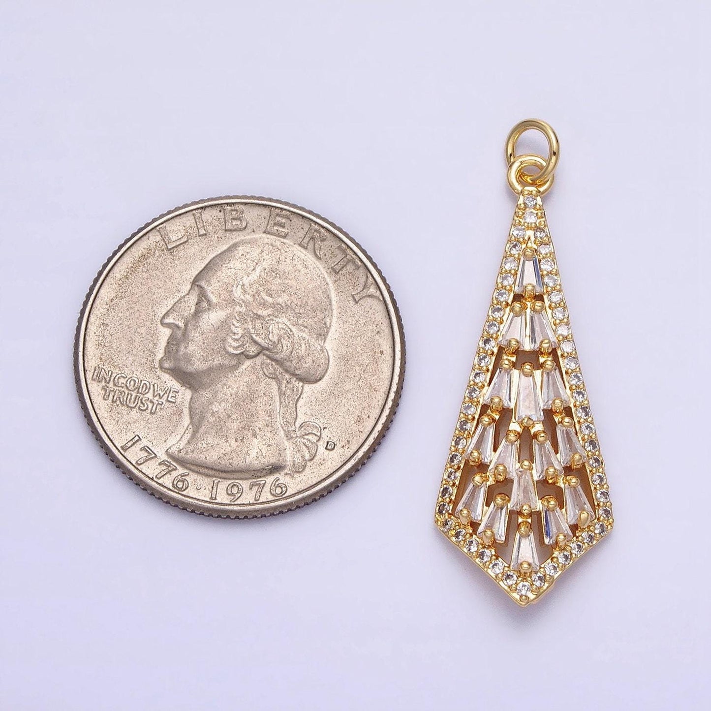 16k gold filled tie baguette micro paved cz geometric arrow charm in gold & silver | ac1229 ac1230