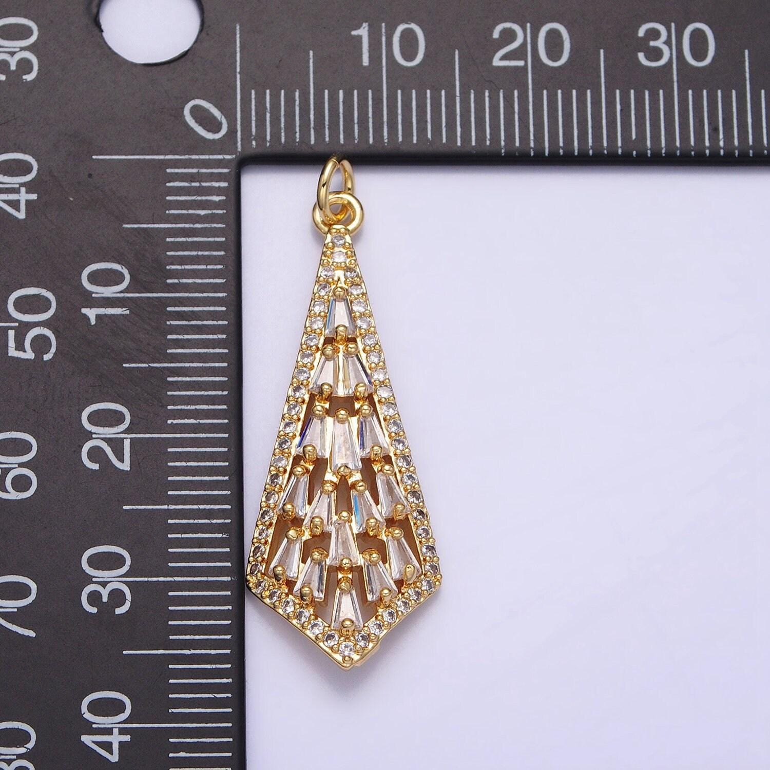 16k gold filled tie baguette micro paved cz geometric arrow charm in gold & silver | ac1229 ac1230
