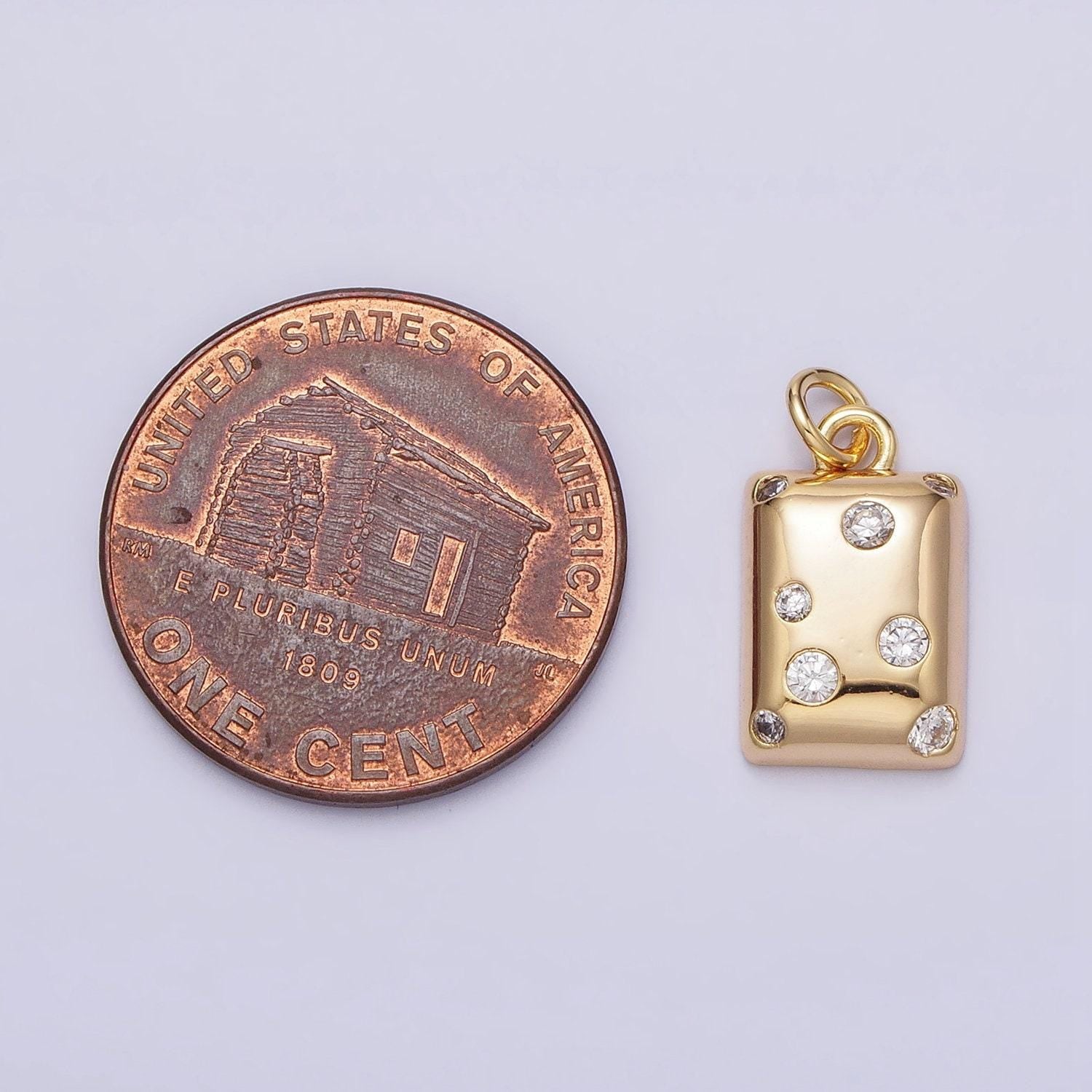 Rectangle tile gold charm, bubble charm, bubble pendant, bubble geometric charm, tiny cz charm 16k gold filled ac1227