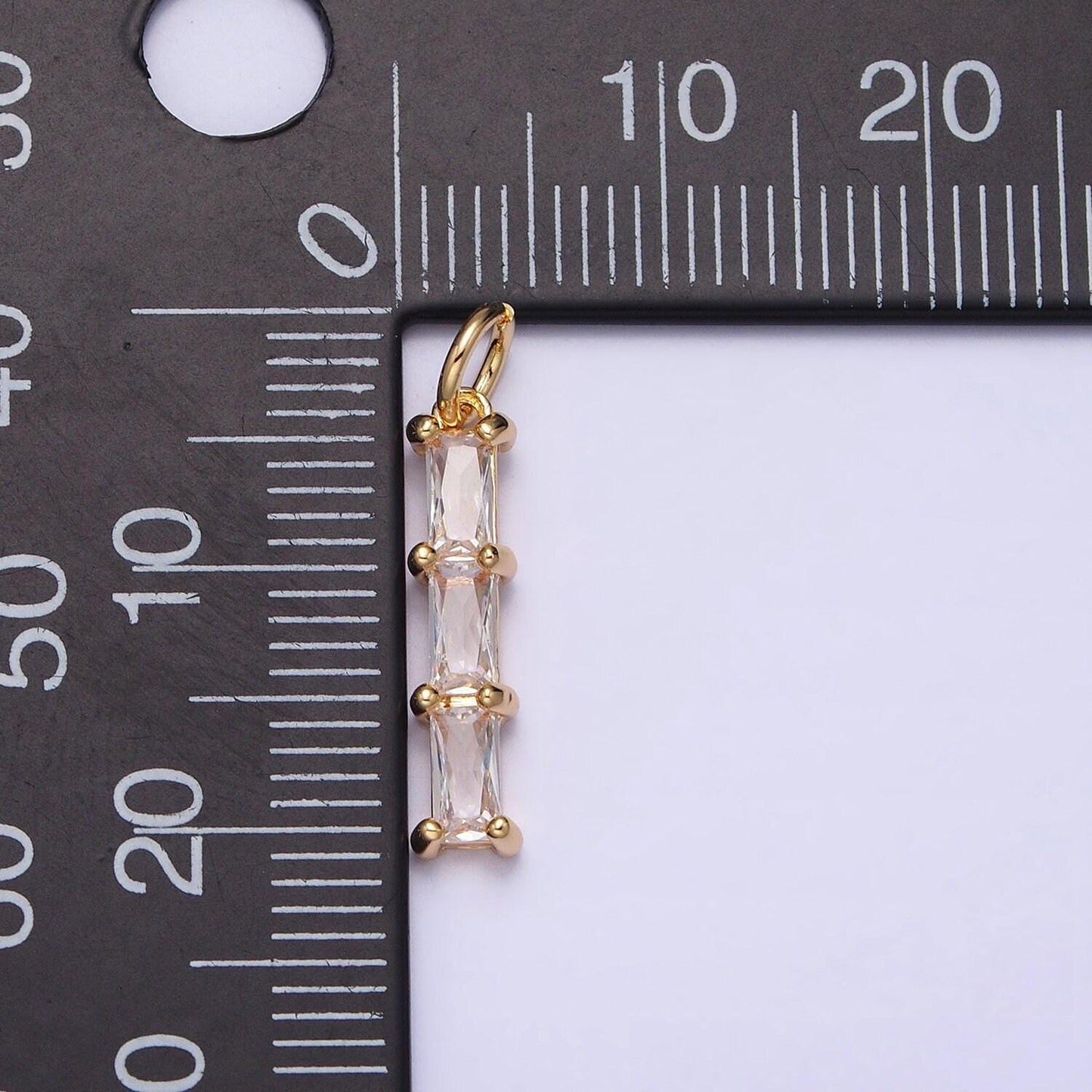 16k gold filled bamboo clear baguette cz linear lined charm in gold & silver | ac1225 ac1226