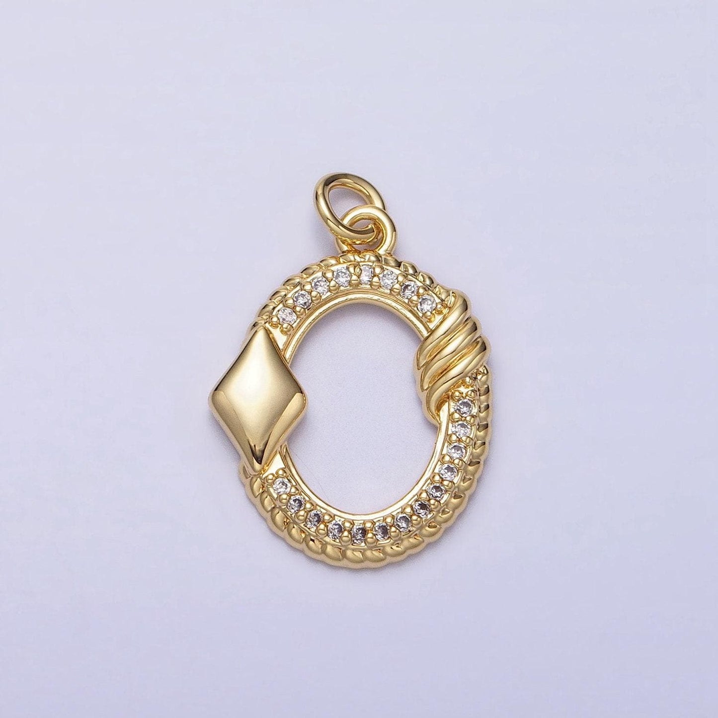 16k gold filled open oval micro paved twisted diamonds card charm in gold & silver | ac1219 ac1220