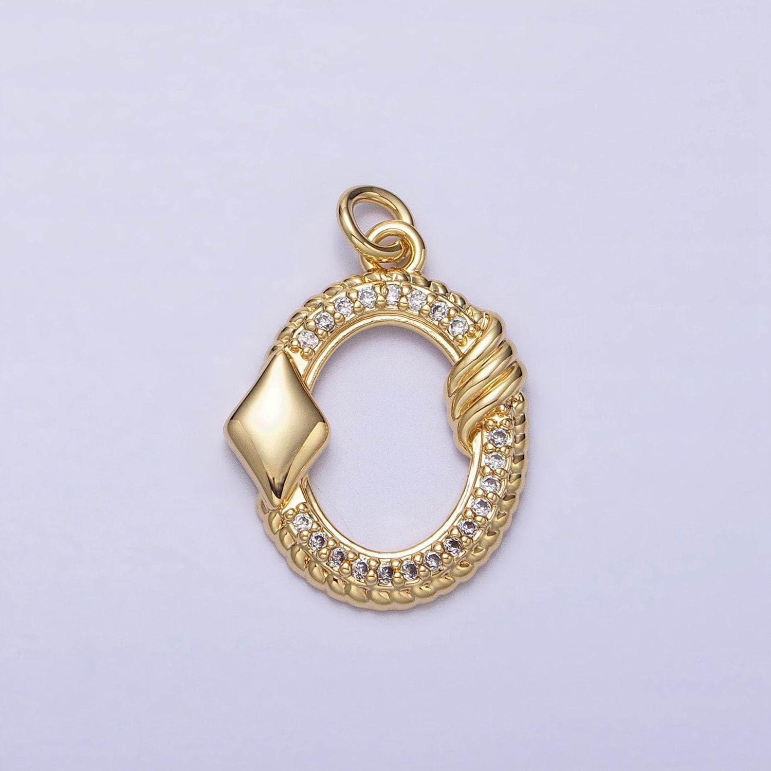 16k gold filled open oval micro paved twisted diamonds card charm in gold & silver | ac1219 ac1220