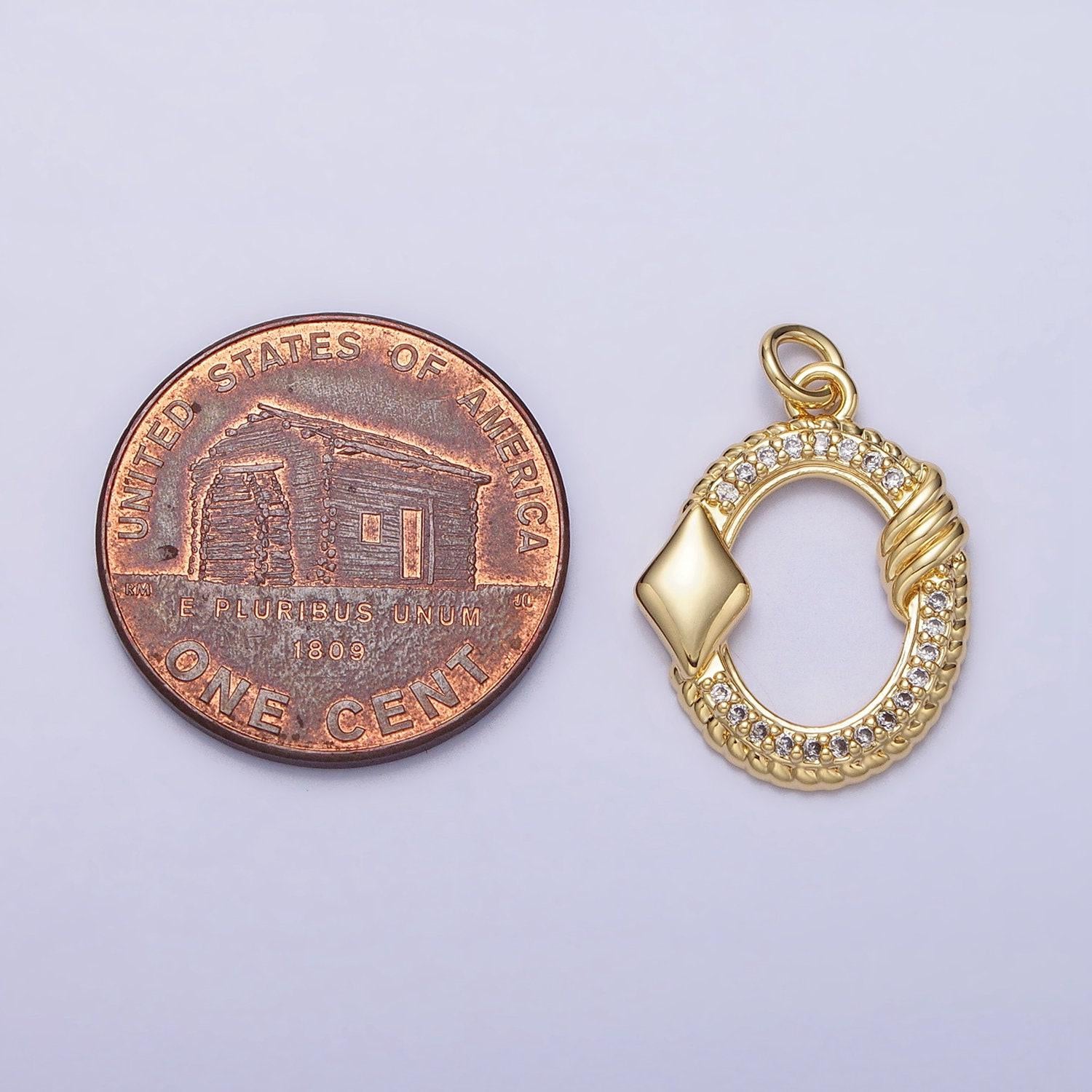 16k gold filled open oval micro paved twisted diamonds card charm in gold & silver | ac1219 ac1220