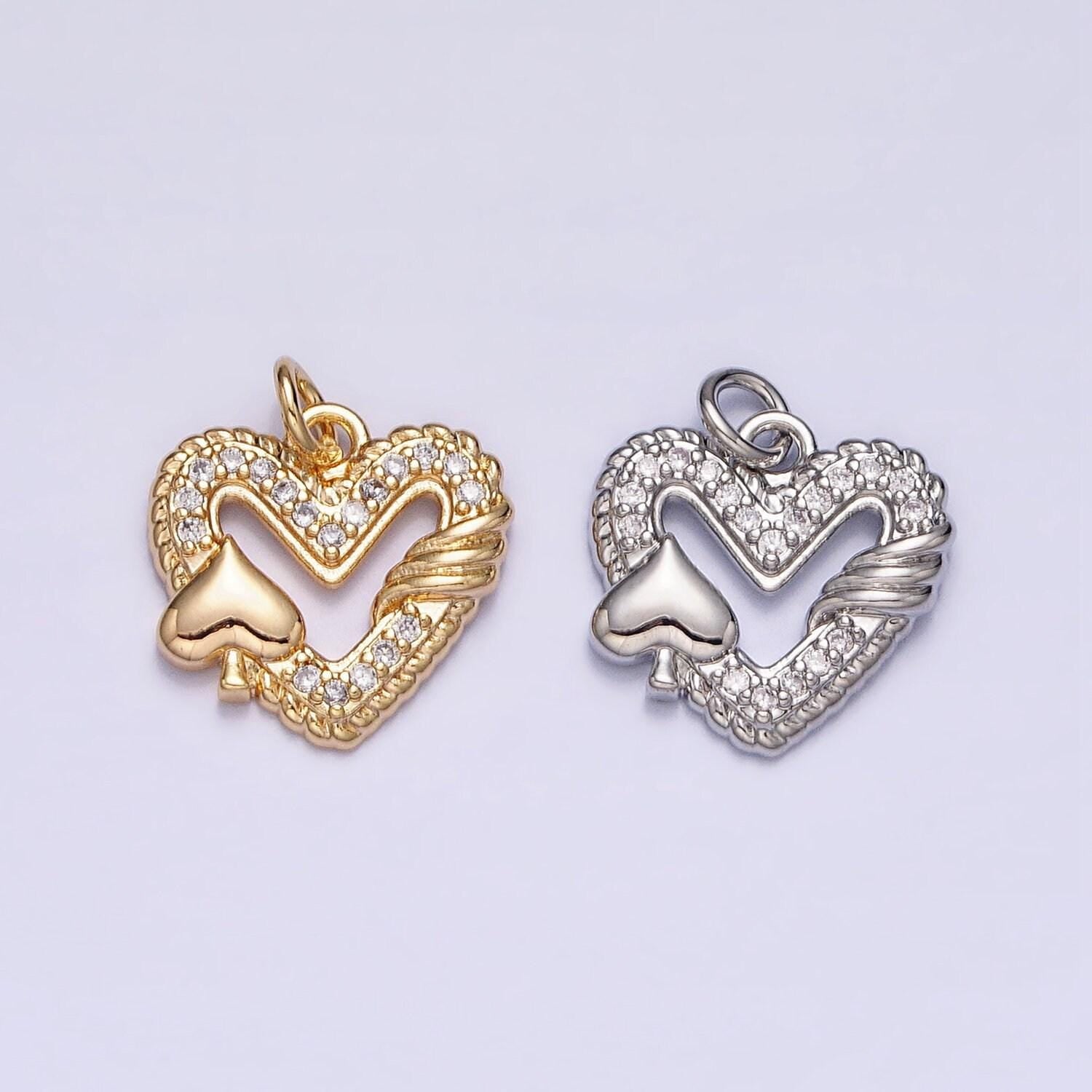 Dainty micro pave spade flower charm pendant heart frame with cz stone for bracelet necklace earring supply ac1217