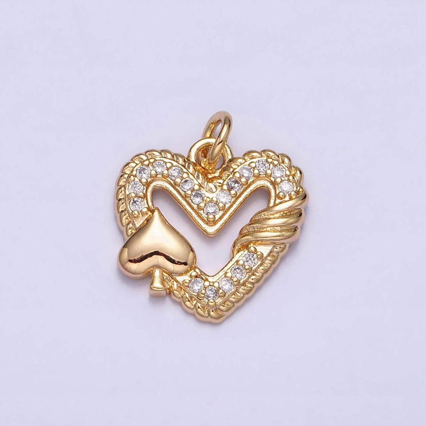 Dainty micro pave spade flower charm pendant heart frame with cz stone for bracelet necklace earring supply ac1217