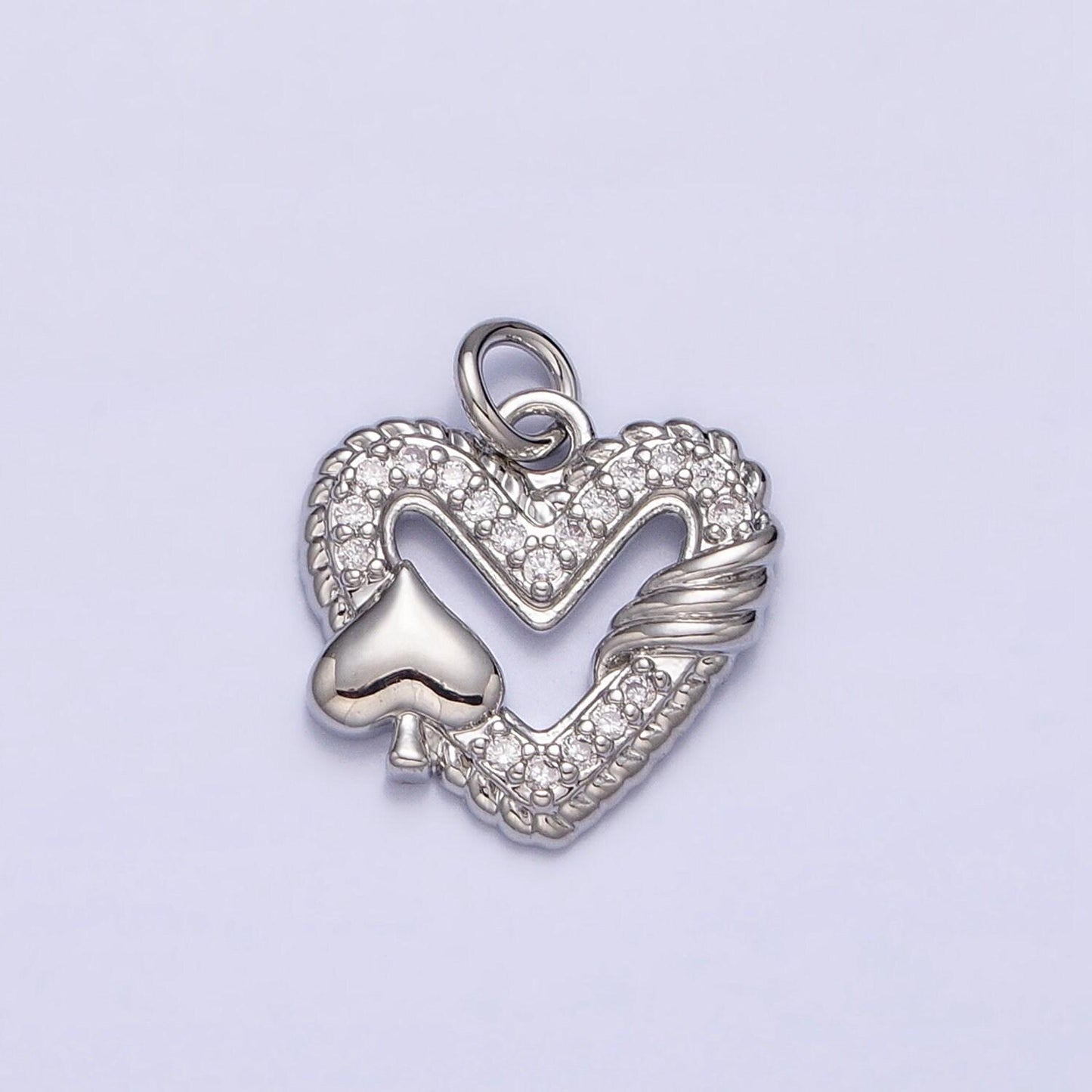 Dainty micro pave spade flower charm pendant heart frame with cz stone for bracelet necklace earring supply ac1217