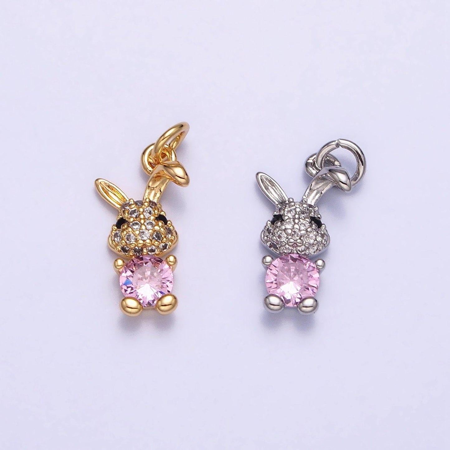 Mini gold rabbit pendant charm with cz stones for bunny easter spring inspired ac1215