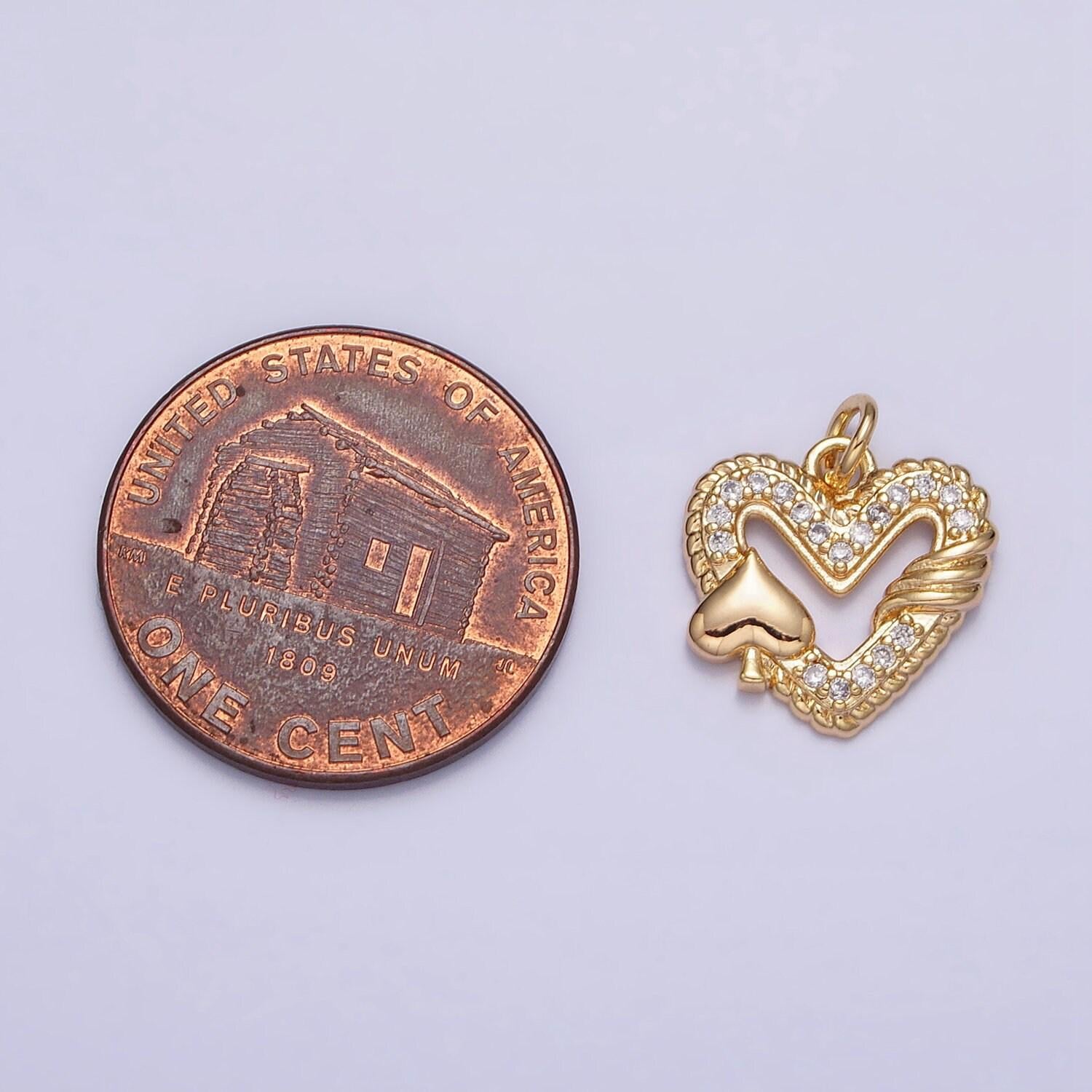 Dainty micro pave spade flower charm pendant heart frame with cz stone for bracelet necklace earring supply ac1217
