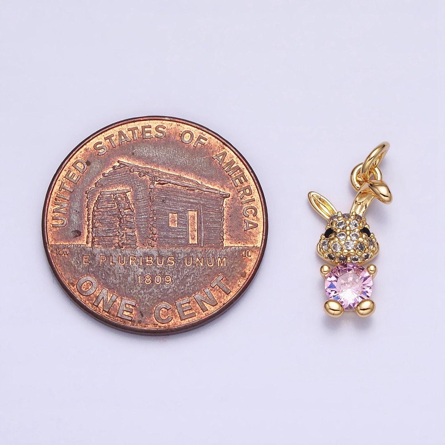 Mini gold rabbit pendant charm with cz stones for bunny easter spring inspired ac1215