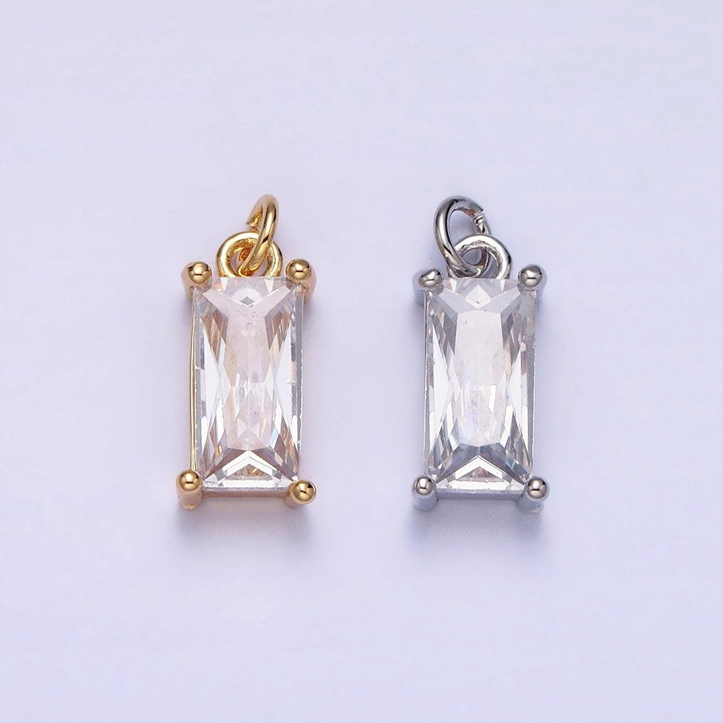 16k gold filled 15.5mm clear cz baguette add-on charm in gold & silver | ac1207 ac1208