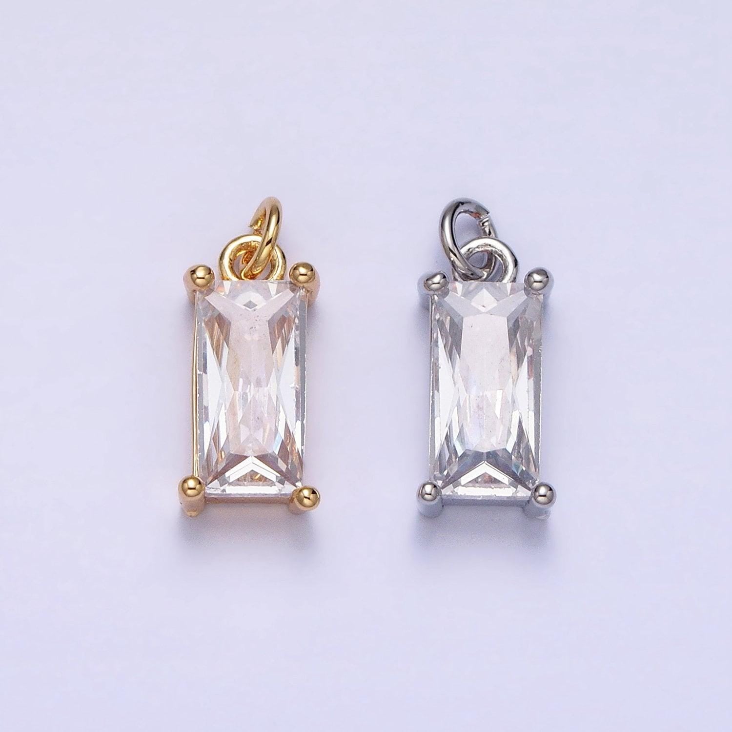 16k gold filled 15.5mm clear cz baguette add-on charm in gold & silver | ac1207 ac1208